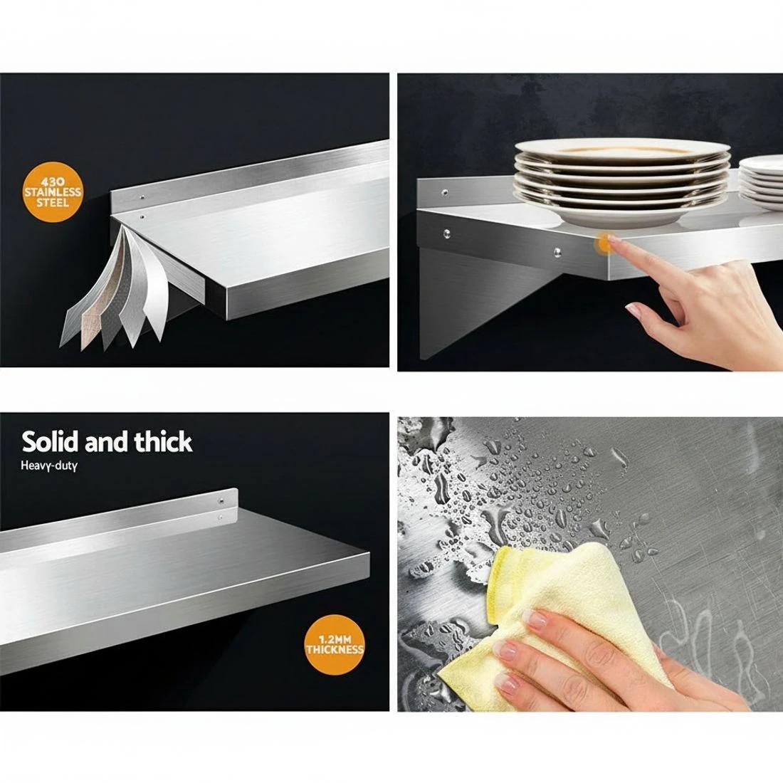 3 Cefito 900mm Stainless Steel Kitchen Wall Shelf Mounted Rack - Silver, 3 of 5