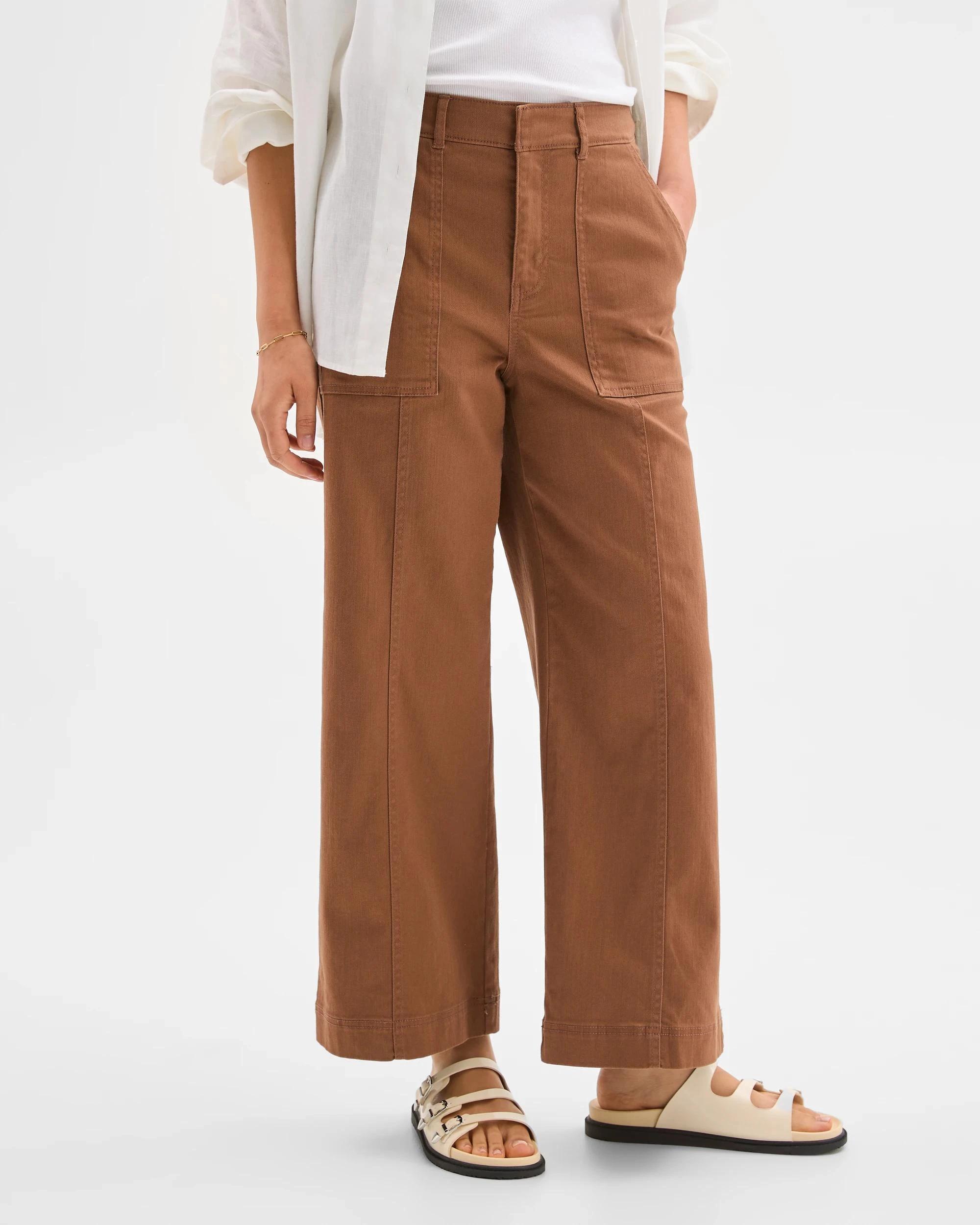 2 Target Woman Australian Cotton Blend Stretch Twill Wide Leg Pants PARTRIDGE, 2 of 5