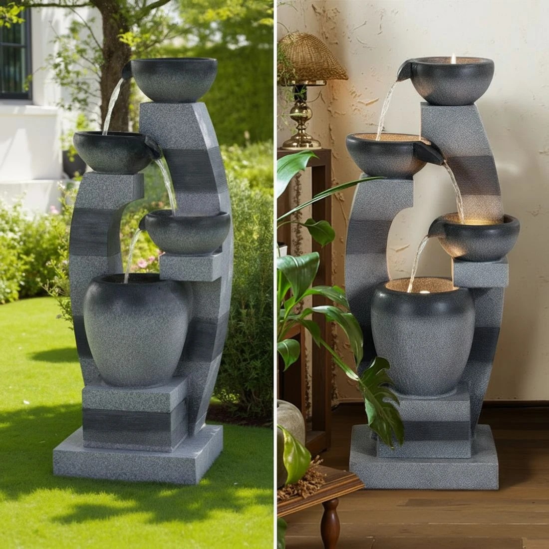 5 Gardeon Solar Fountain Water Feature Outdoor Fountain Indoor 4 Tier Bowl Cascading - Grey, 5 of 8