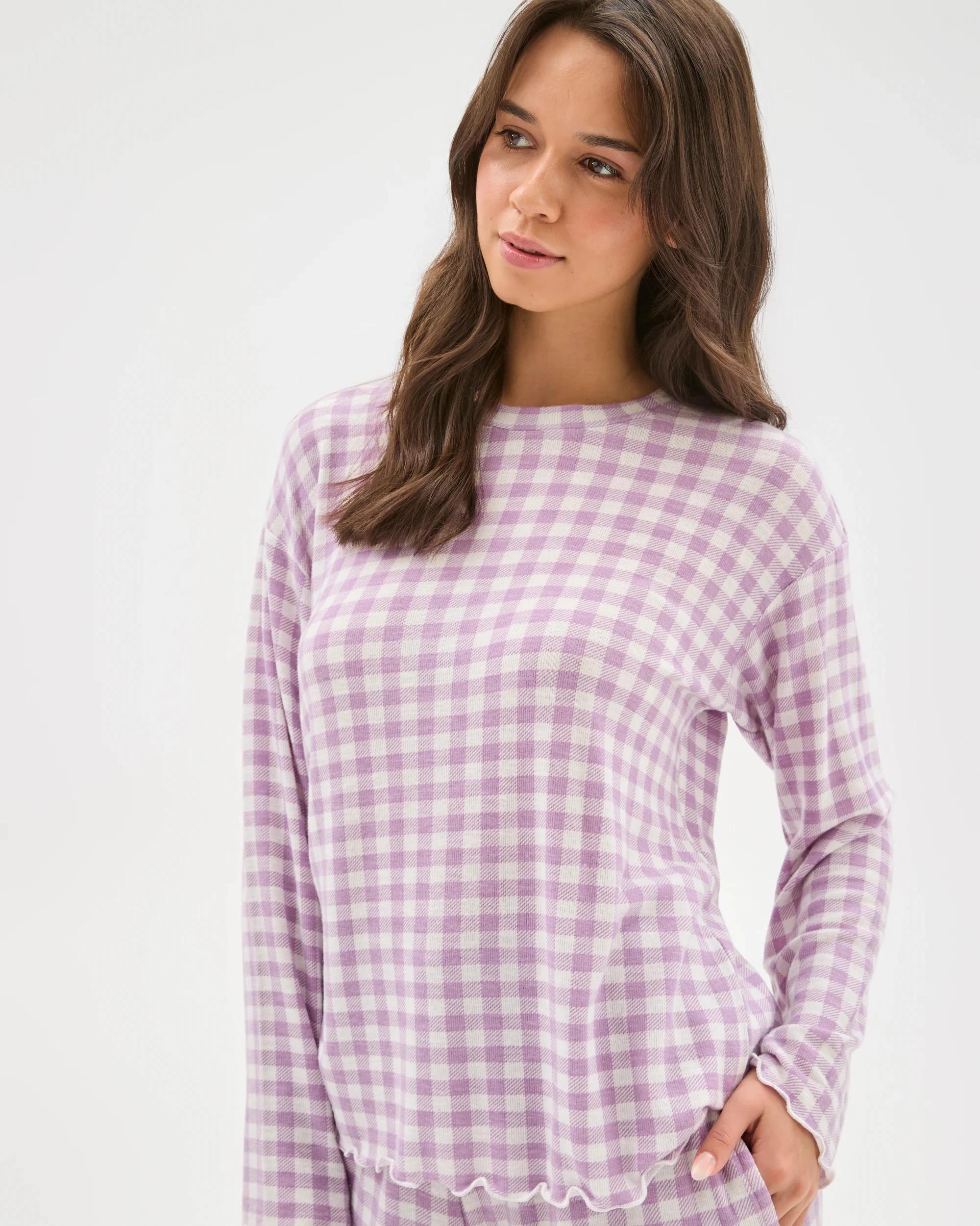 3 Target Woman Cosy Slub Knit Sleep Top PURPLE GINGHAM, 3 of 6