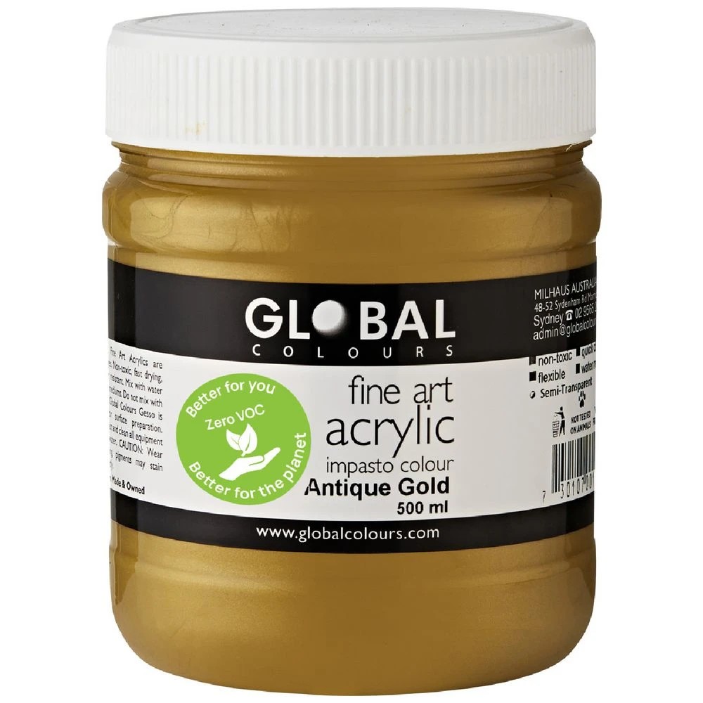 1 Global Colours Acrylic Paint Zero VOC 500mL Antique Gold, 1 of 2