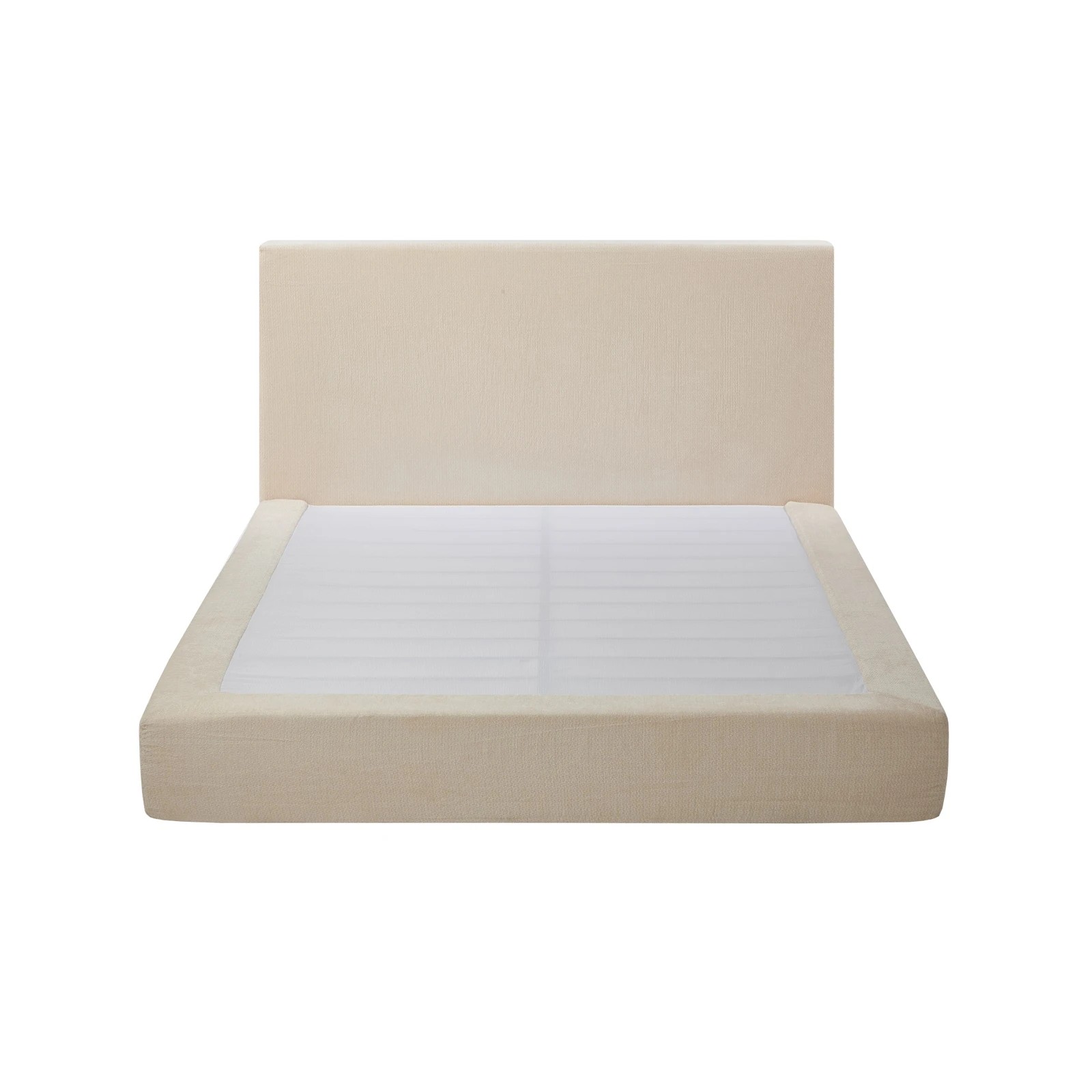 10 Oikiture Queen Semi Compressed Upholstered Fabric Bed Frame Internal Metal Base Chenille - Beige, 10 of 10