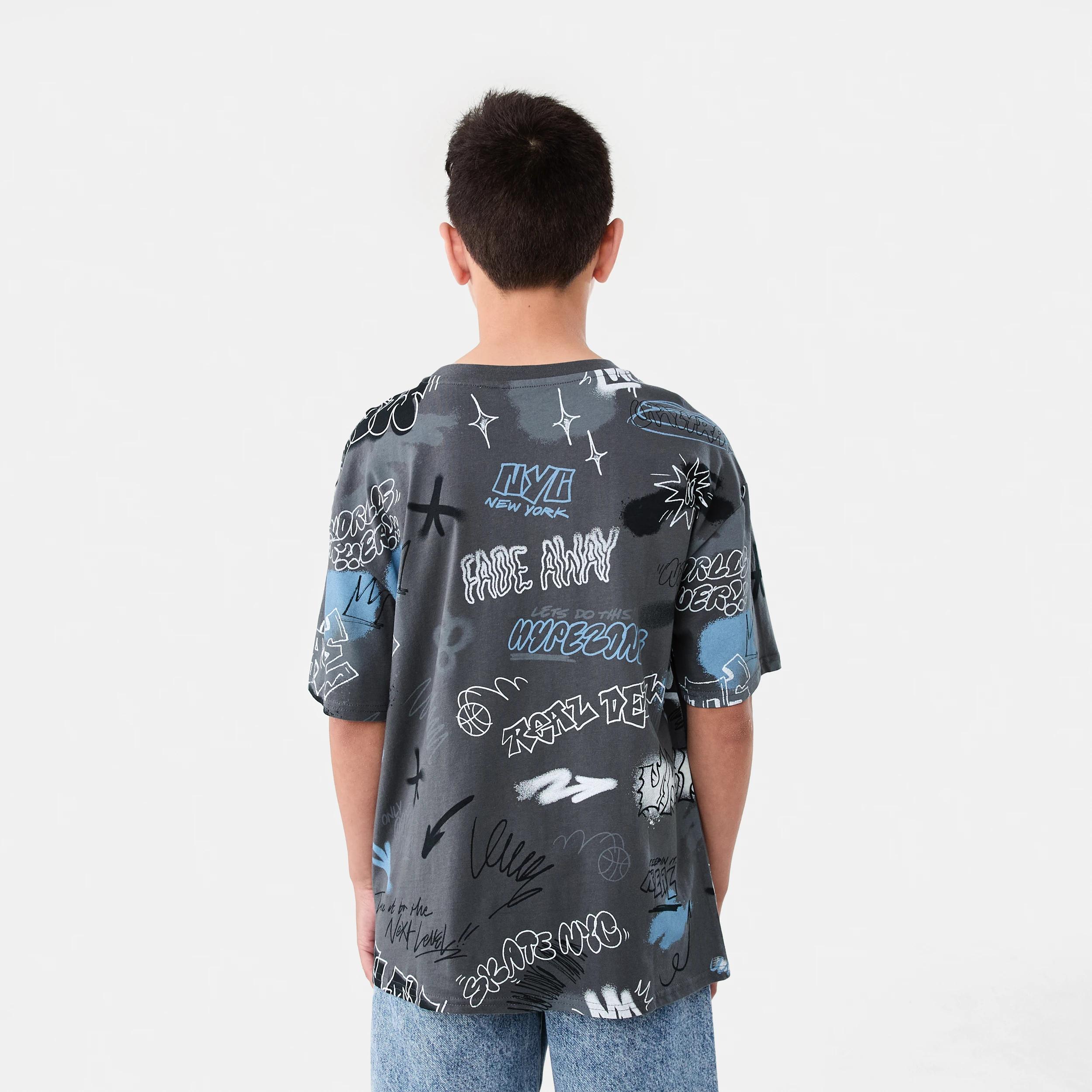 2 Short Sleeve Oversized All Over Print T-shirt GRAFFITI OVERSPRAY GREY, 2 of 7