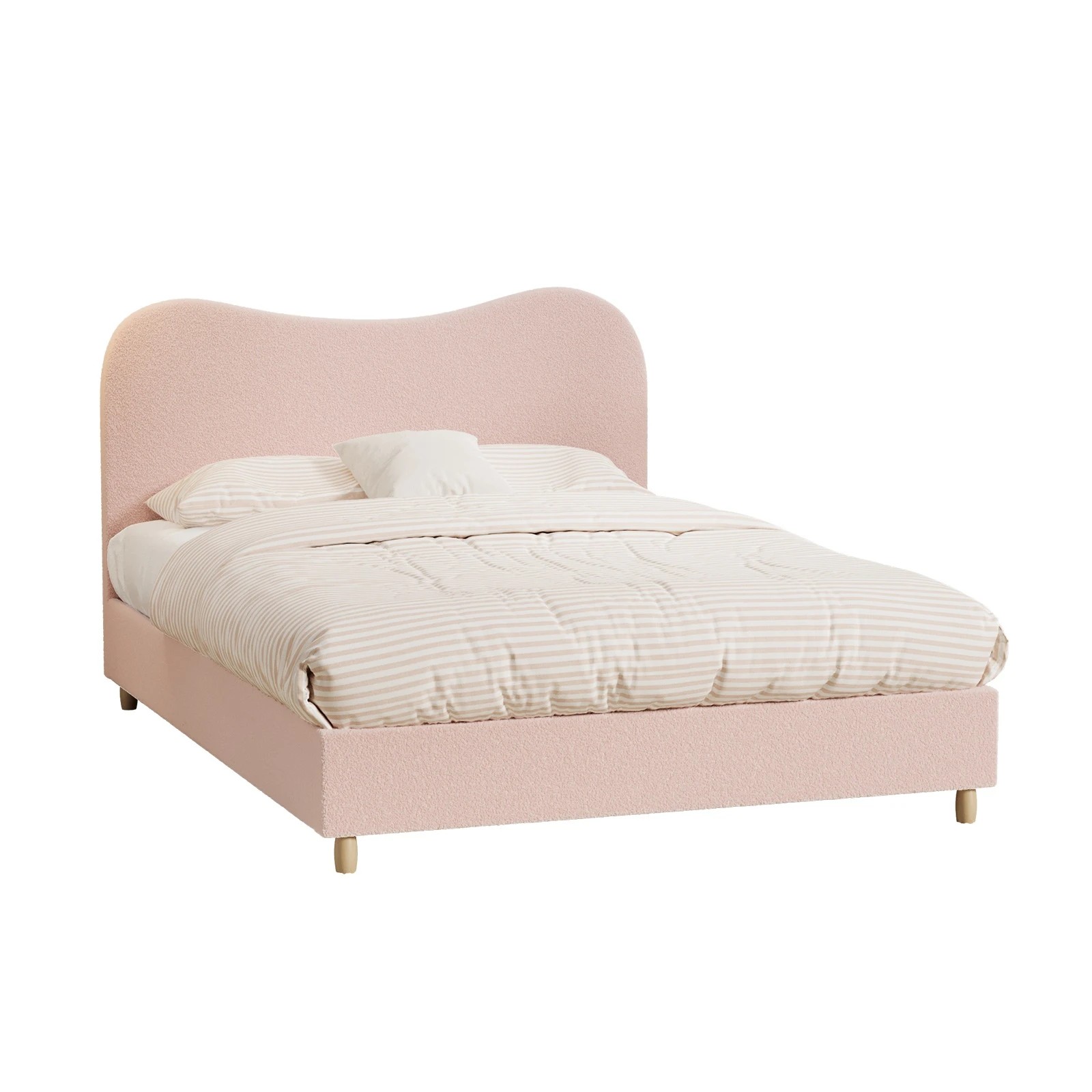 1 Oikiture Bed Frame Double Size Boucle Cloud Shape Headboard - Pink, 1 of 9