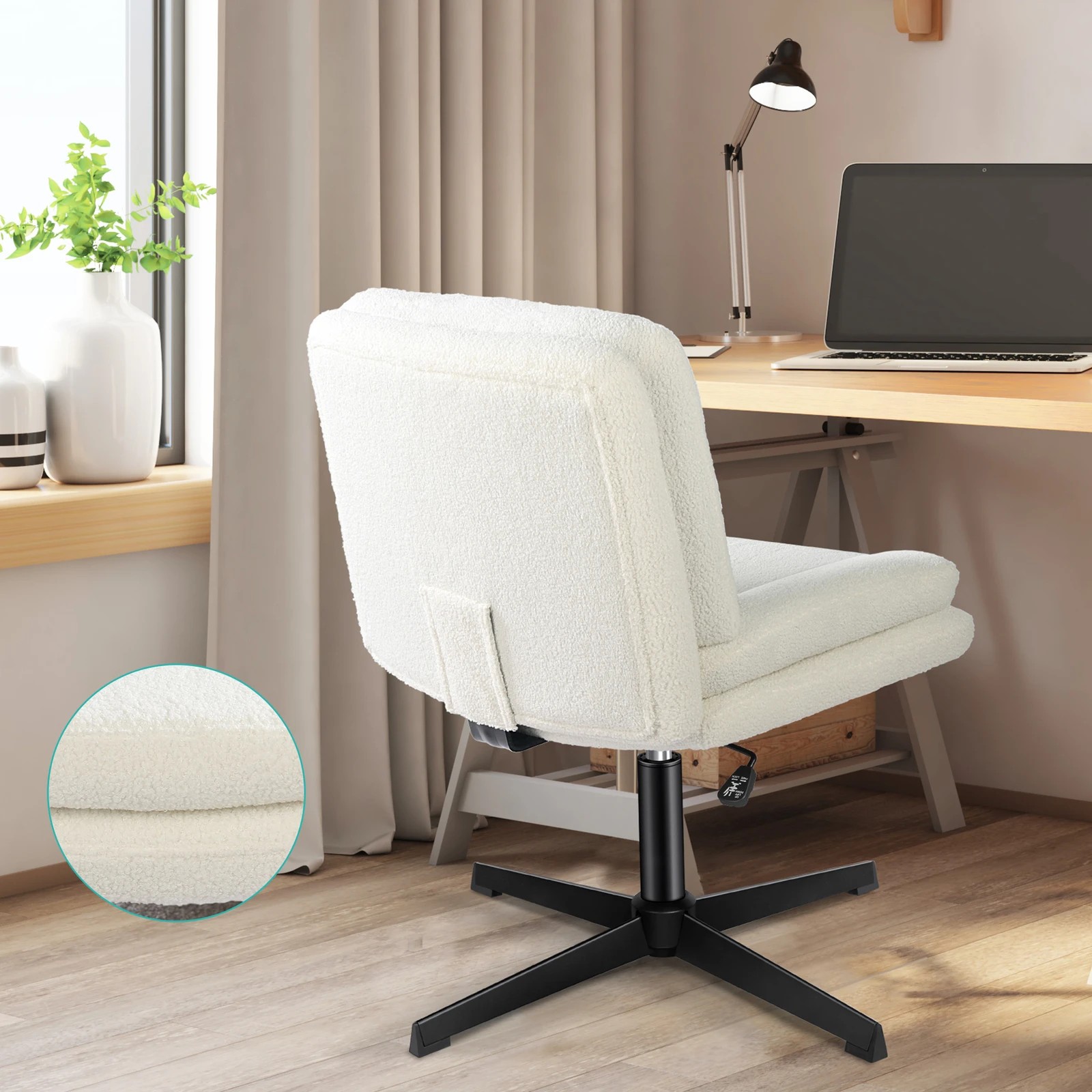 5 Alfordson Armless Office Desk Chair Mid Back Wide Seat Boucle - White, 5 of 7