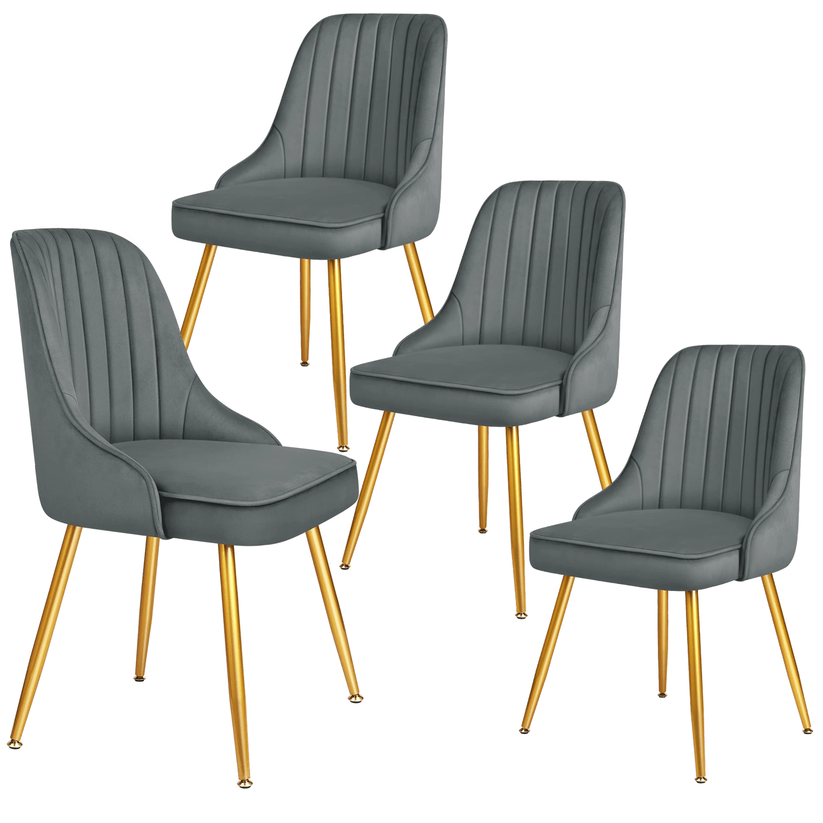 1 Alfordson 4x Dining Chairs Kitchen Accent Lounge Padded Tufted Seat Velvet - Grey, 1 of 8