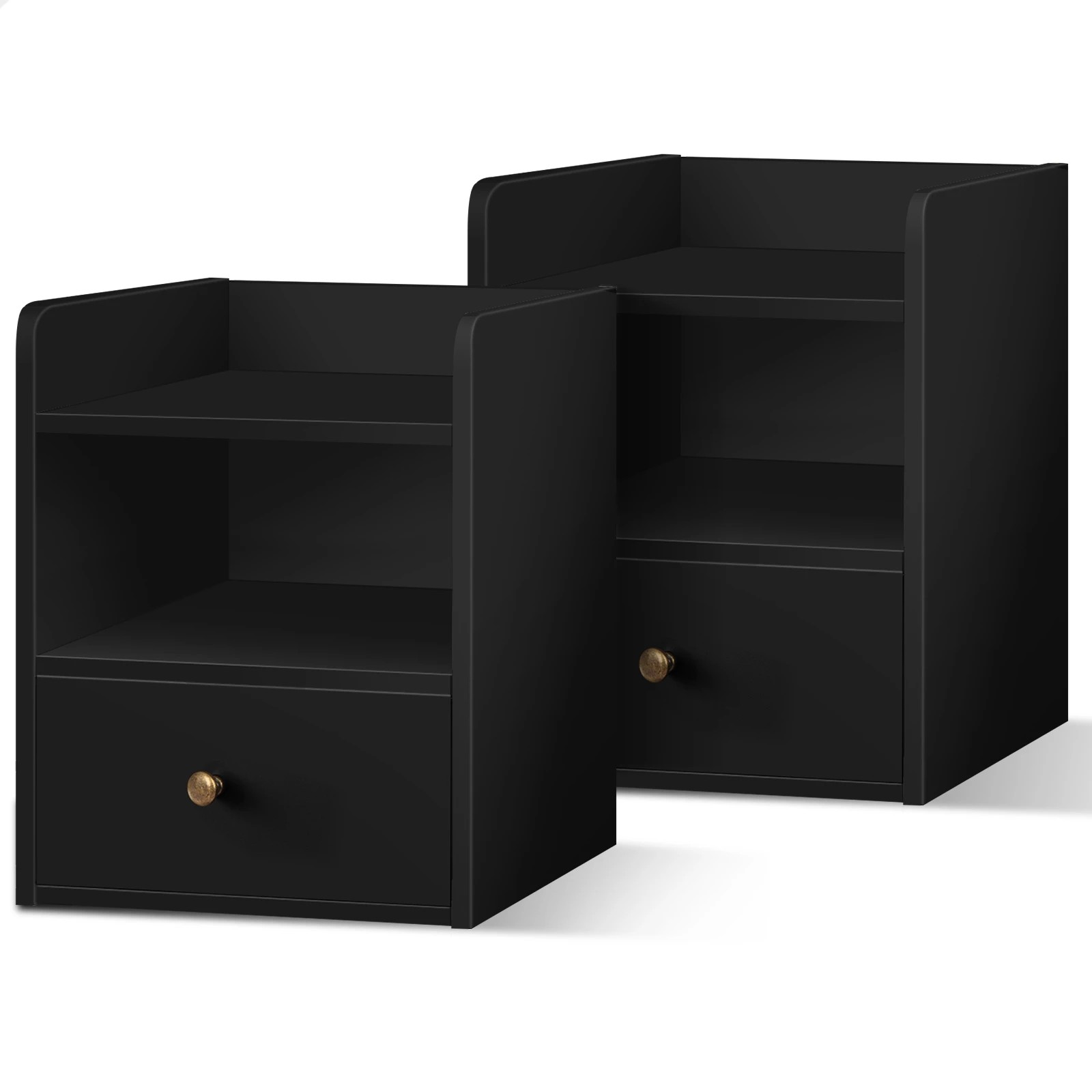 1 Alfordson 2x Bedside Table Nightstand Storage Cabinet Side End Drawers - Black, 1 of 8