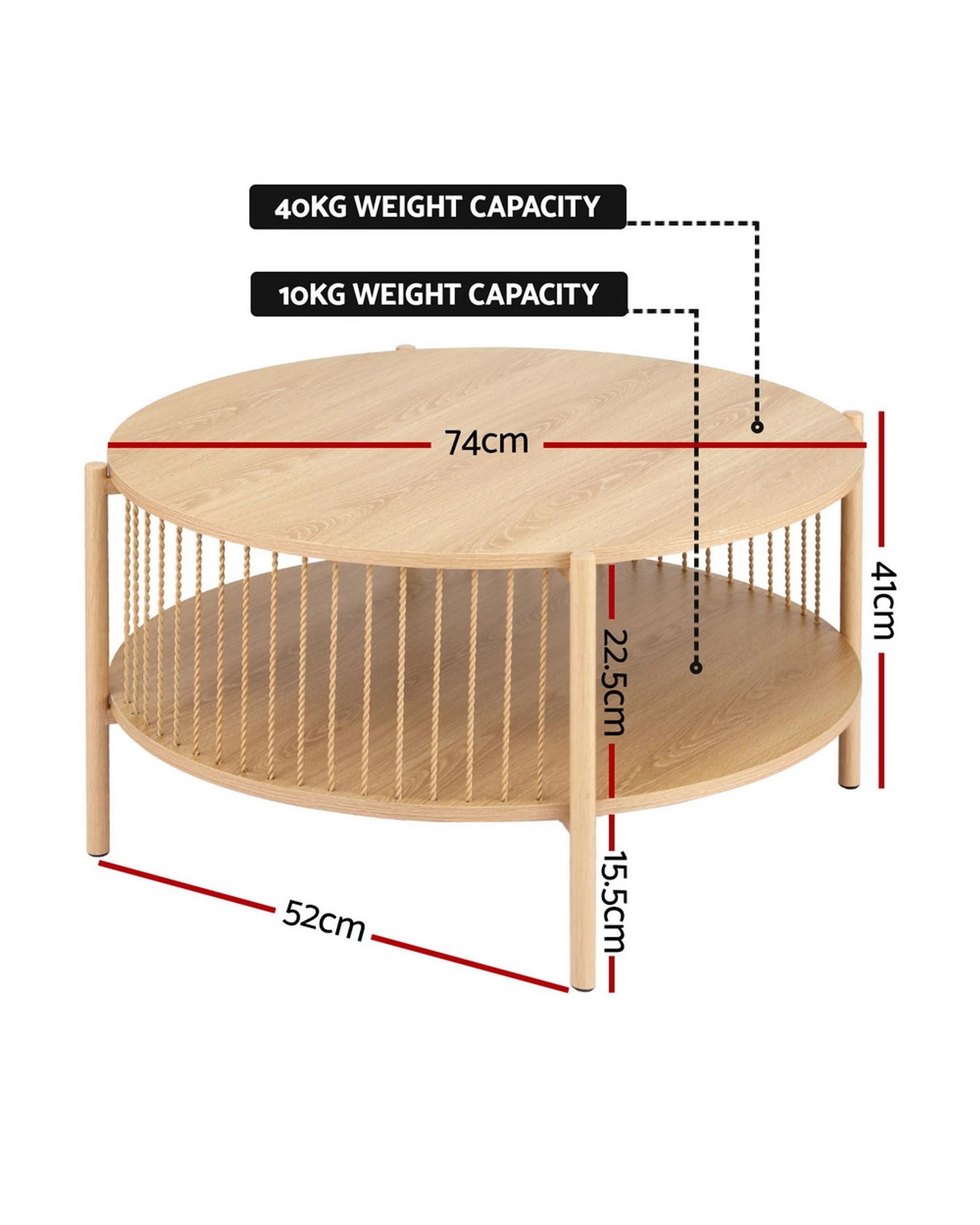 2 Artiss Coffee Table 2-Tier Round Wood - Natural, 2 of 8