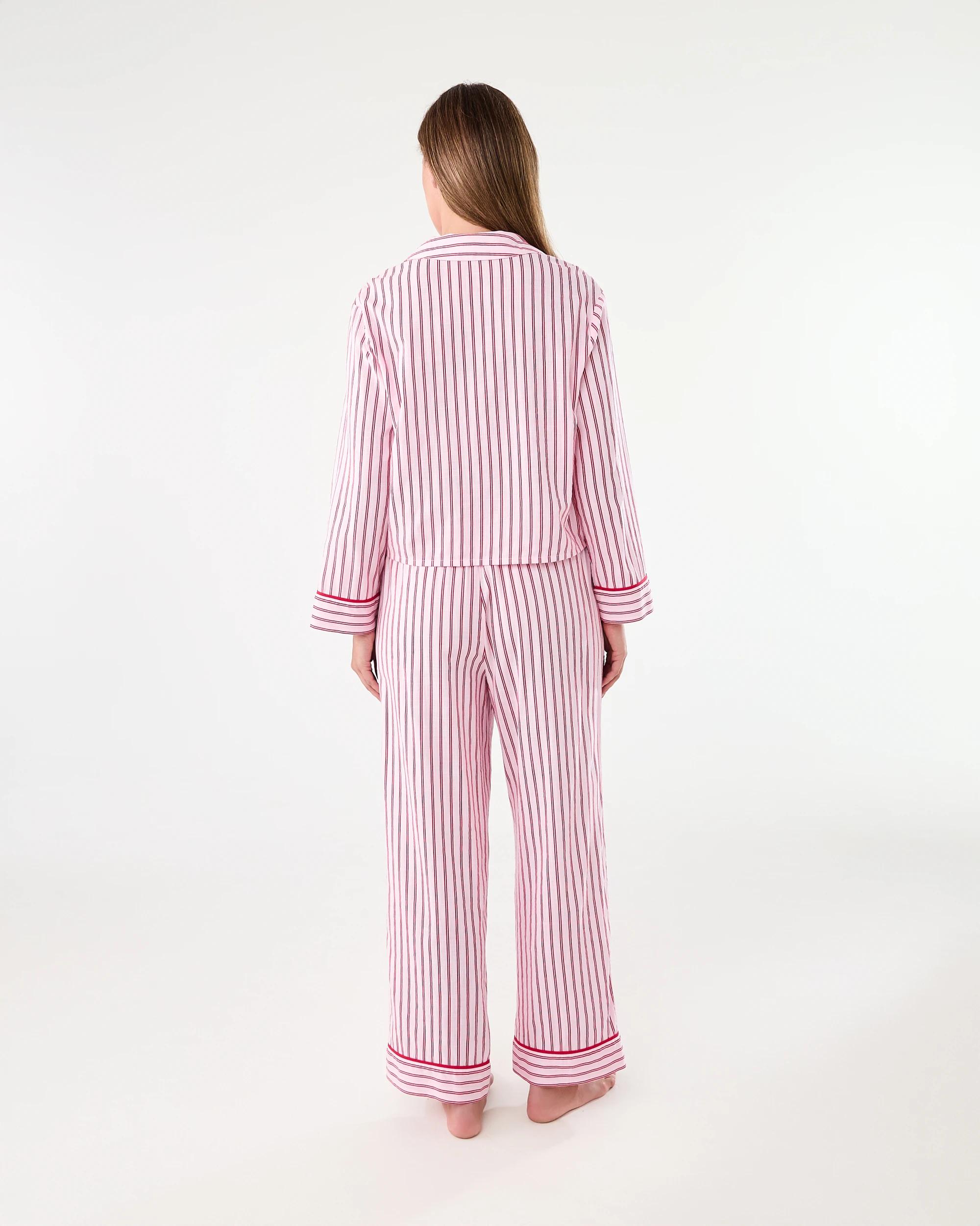 3 Cotton Long Sleeve Tie Front and Pants Pyjama Set Thin Str P, 3 of 9