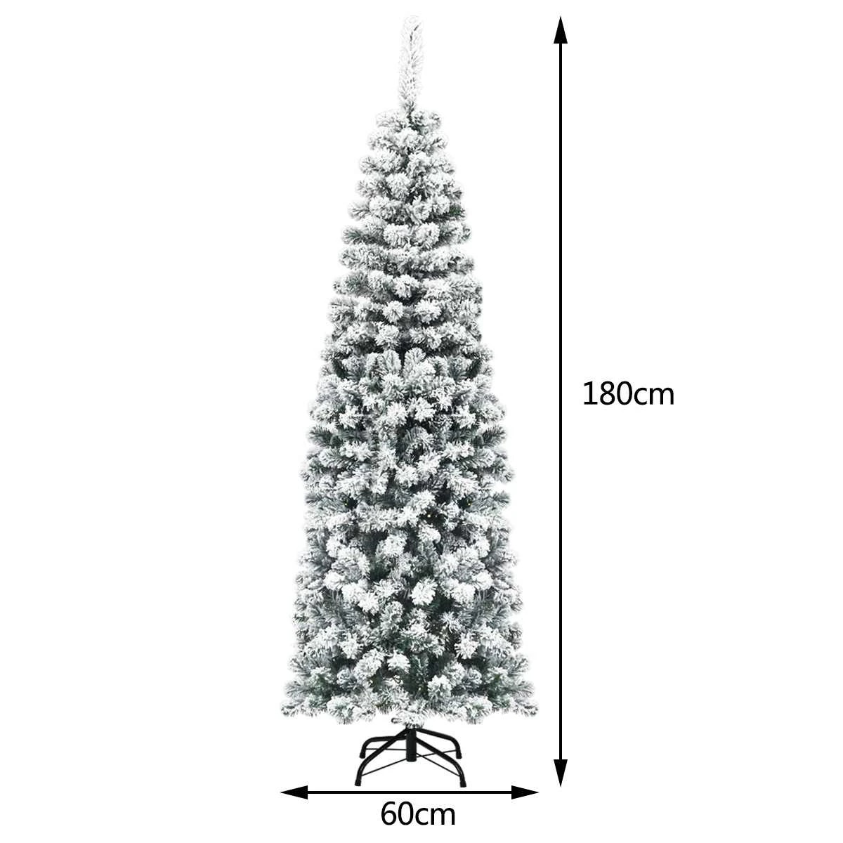 2 Costway 1.8M (6ft) Snowy Slim Artificial Christmas Tree w/250 Warm Lights, 2 of 3