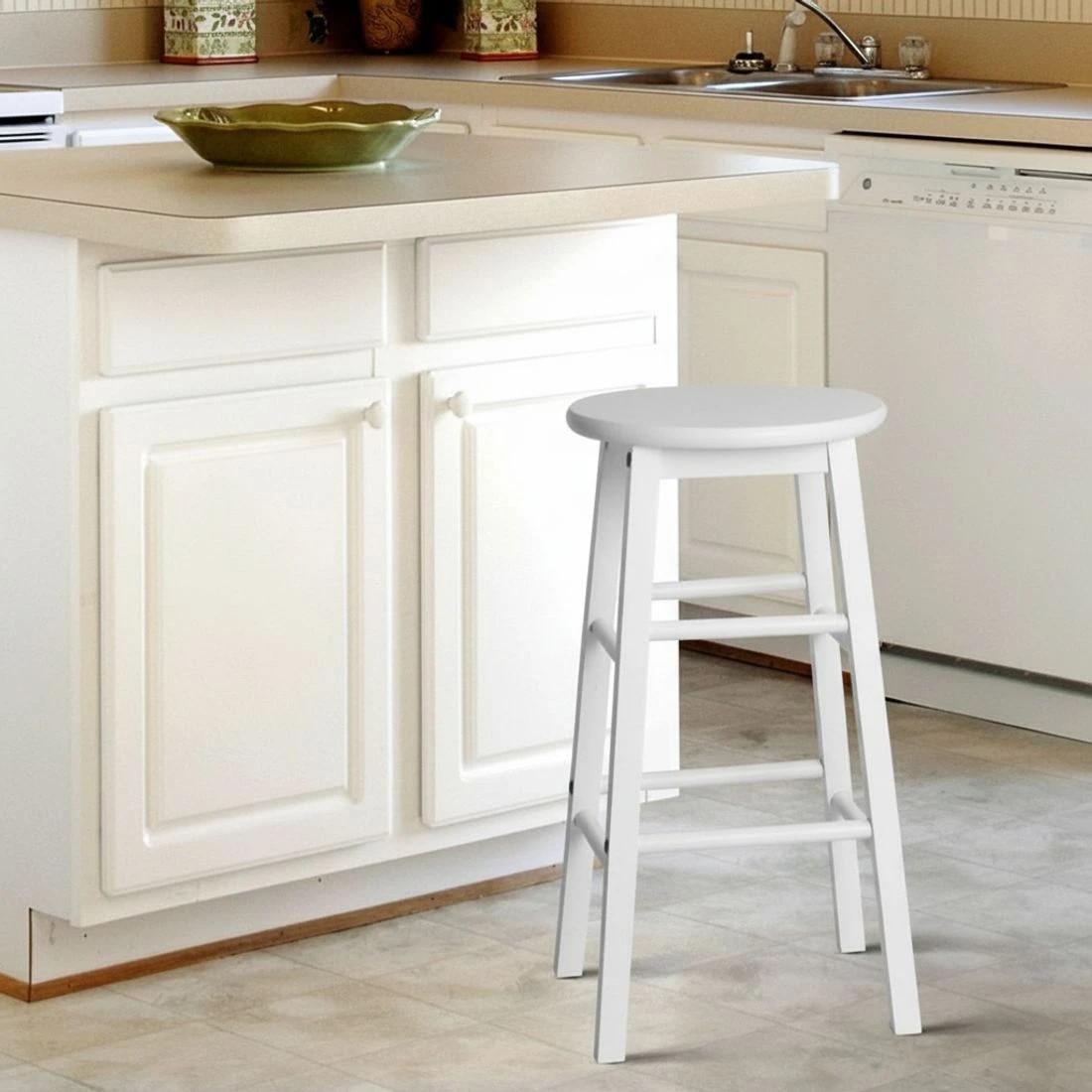 9 Artiss 2x Bar Stools Round Chairs Wooden - White, 9 of 9