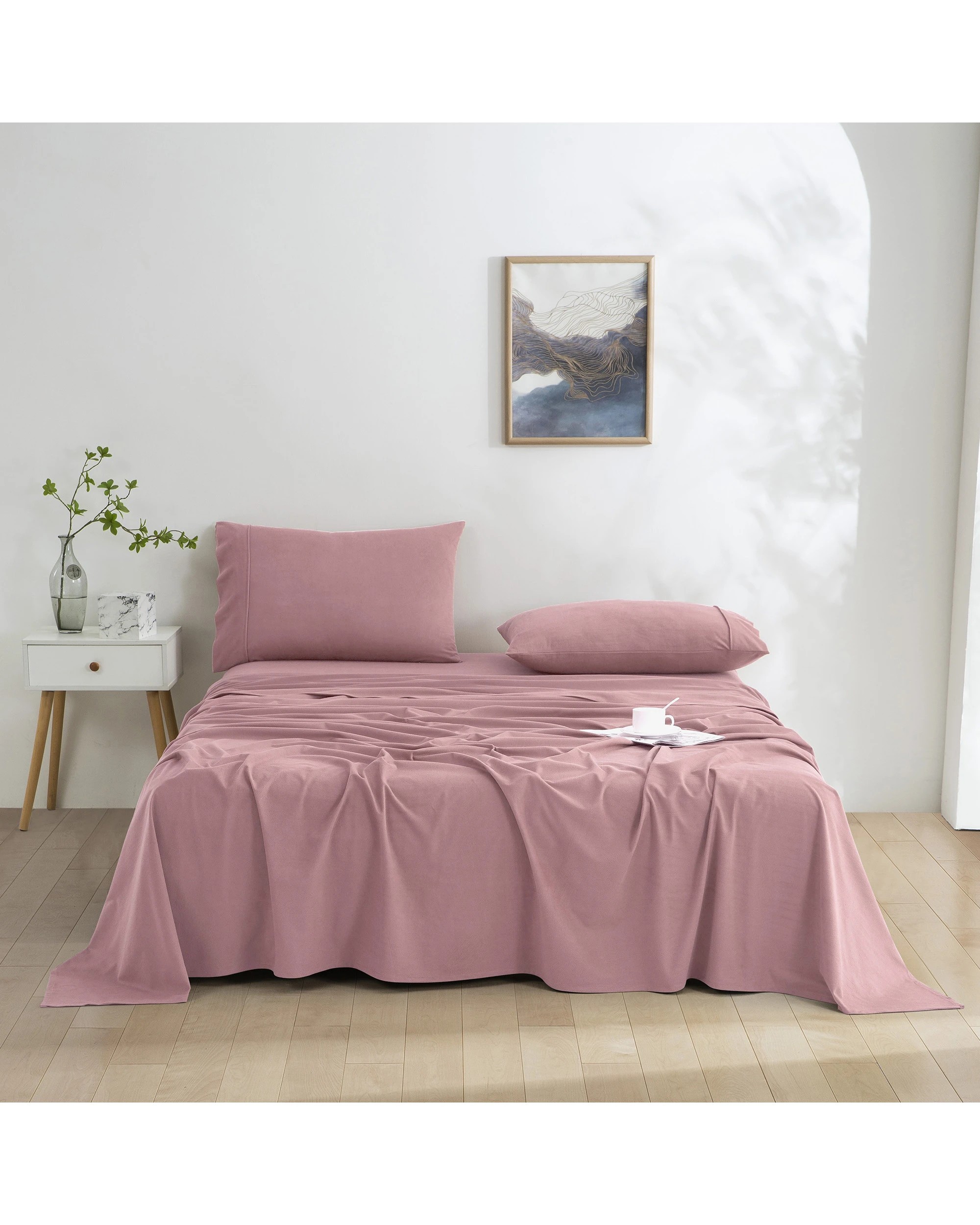 1 Dreamaker Micro Flannel Sheet Set - King Single Bed - Pink Pearl, 1 of 9