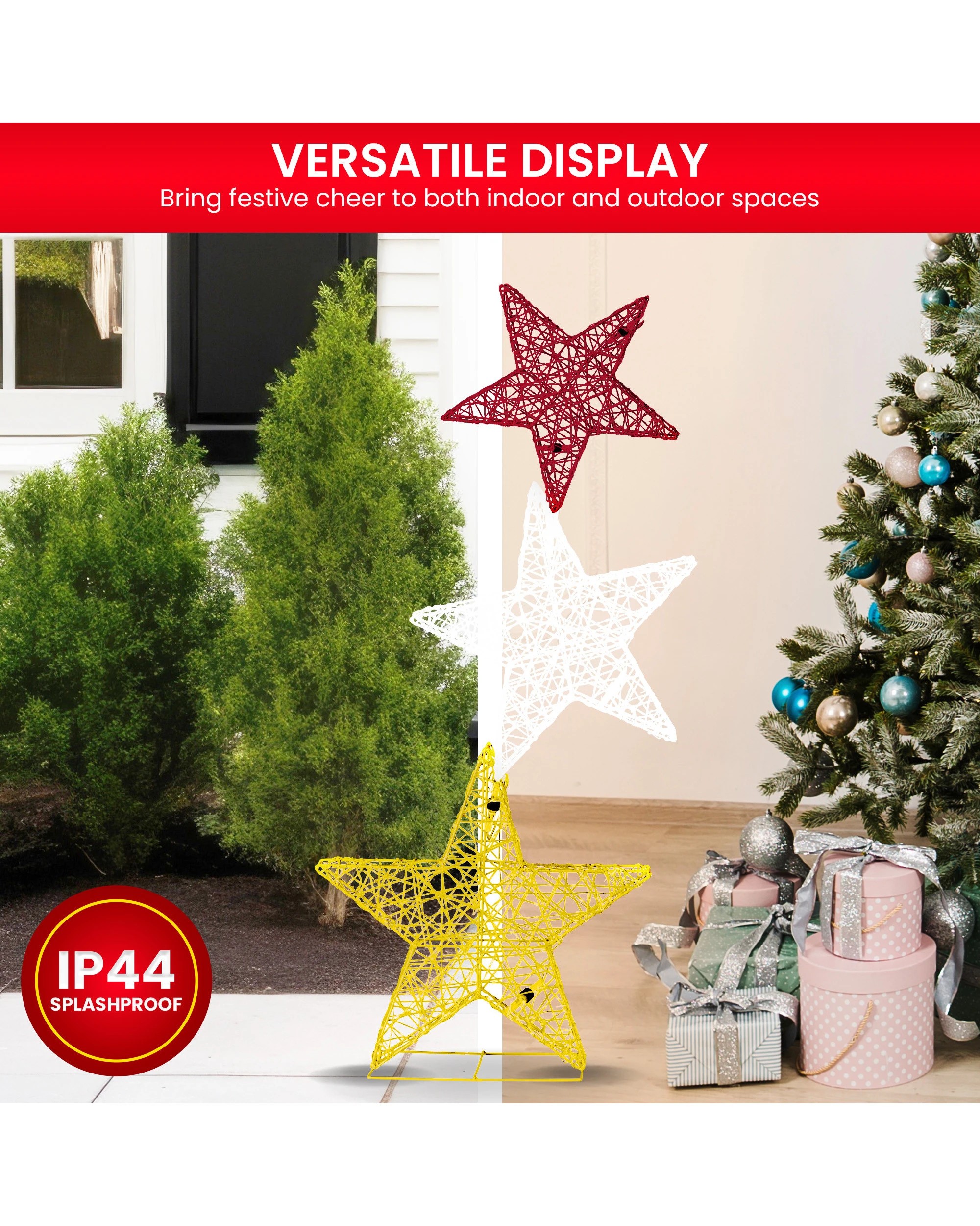 6 Christabelle 120cm Triple Star Christmas Display With Lights, 6 of 9