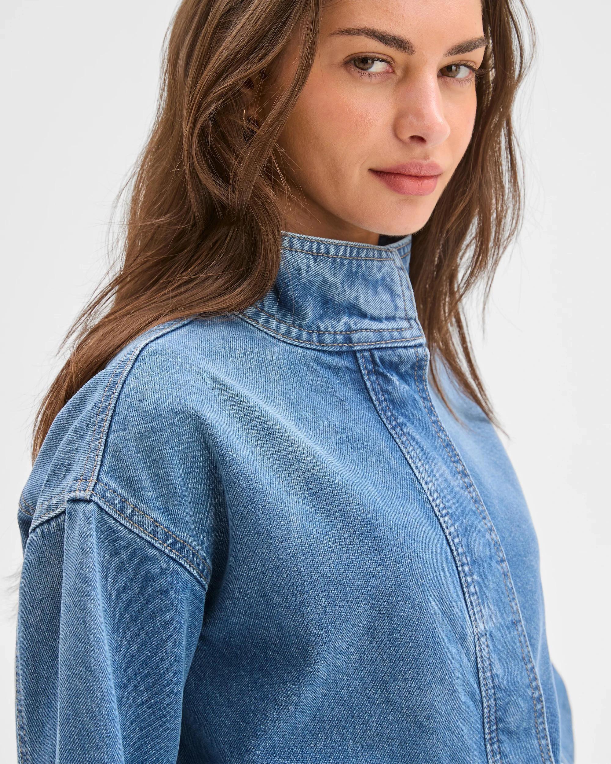 4 Target Petites Petites Funnel Neck Denim Jacket MID BLUE, 4 of 5