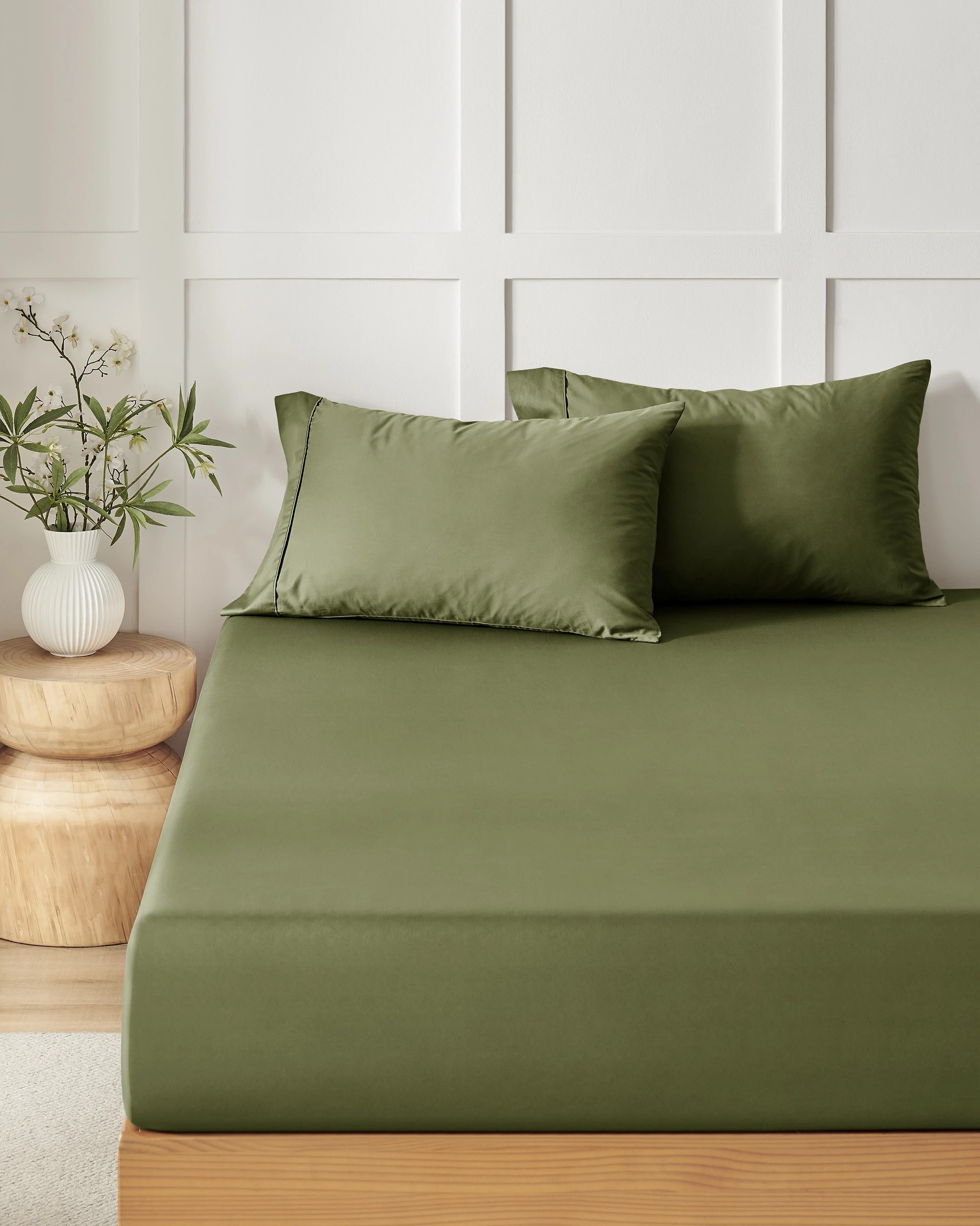 2 Dreamaker 400TC Premium Cotton Sateen Fitted Sheet Set - King Single Bed - Olive, 2 of 7