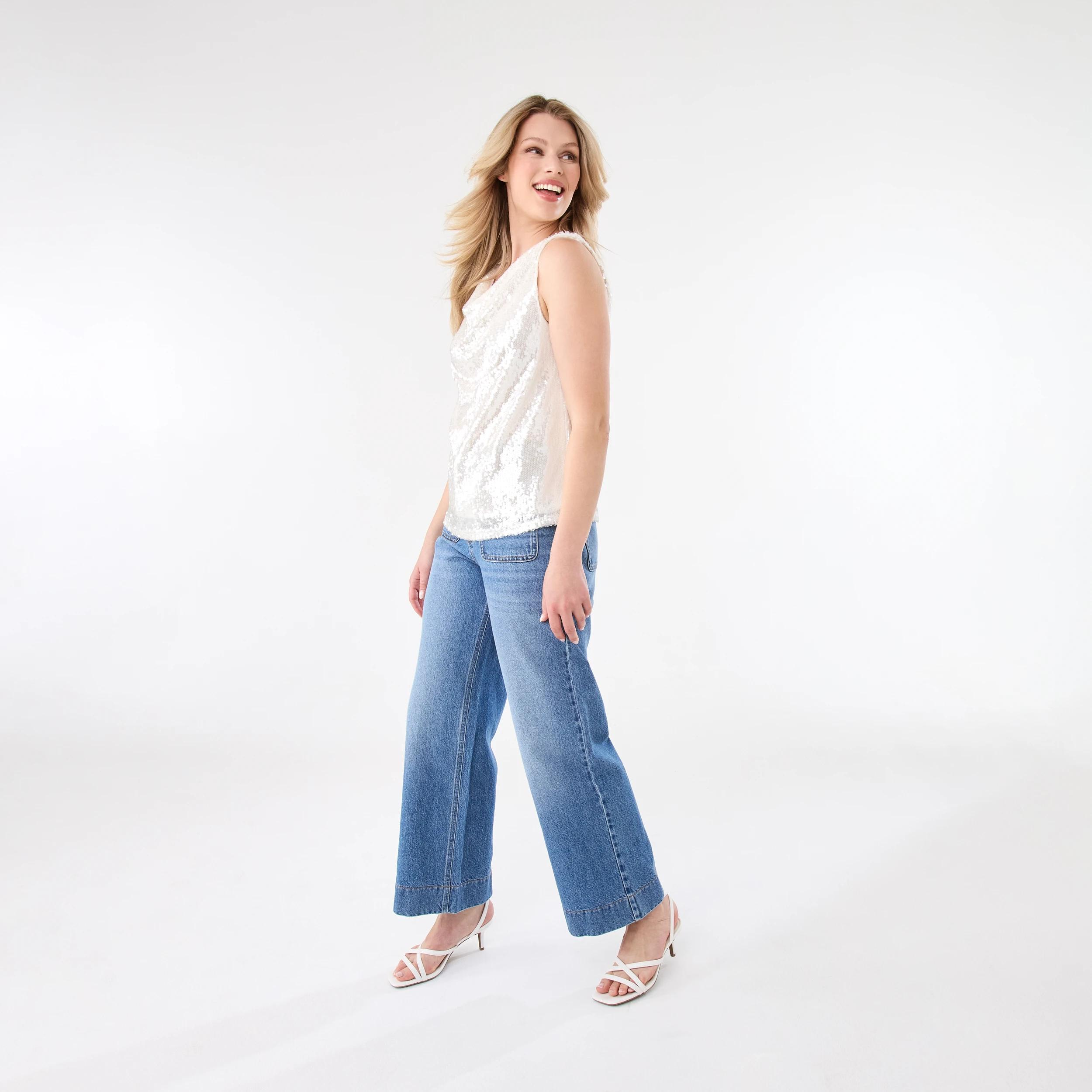 3 Sleeveless Sequin Cowl Neck Top White, 3 of 6