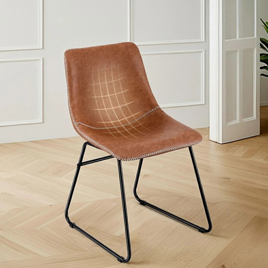 4 Artiss 4x Dining Chairs Retro PU Leather Kitchen Lounge Cafe Accent Chair - Brown, 4 of 6