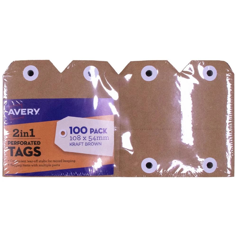 1 Avery 2-in-1 Tags Kraft Brown 100 Pack, 1 of 4