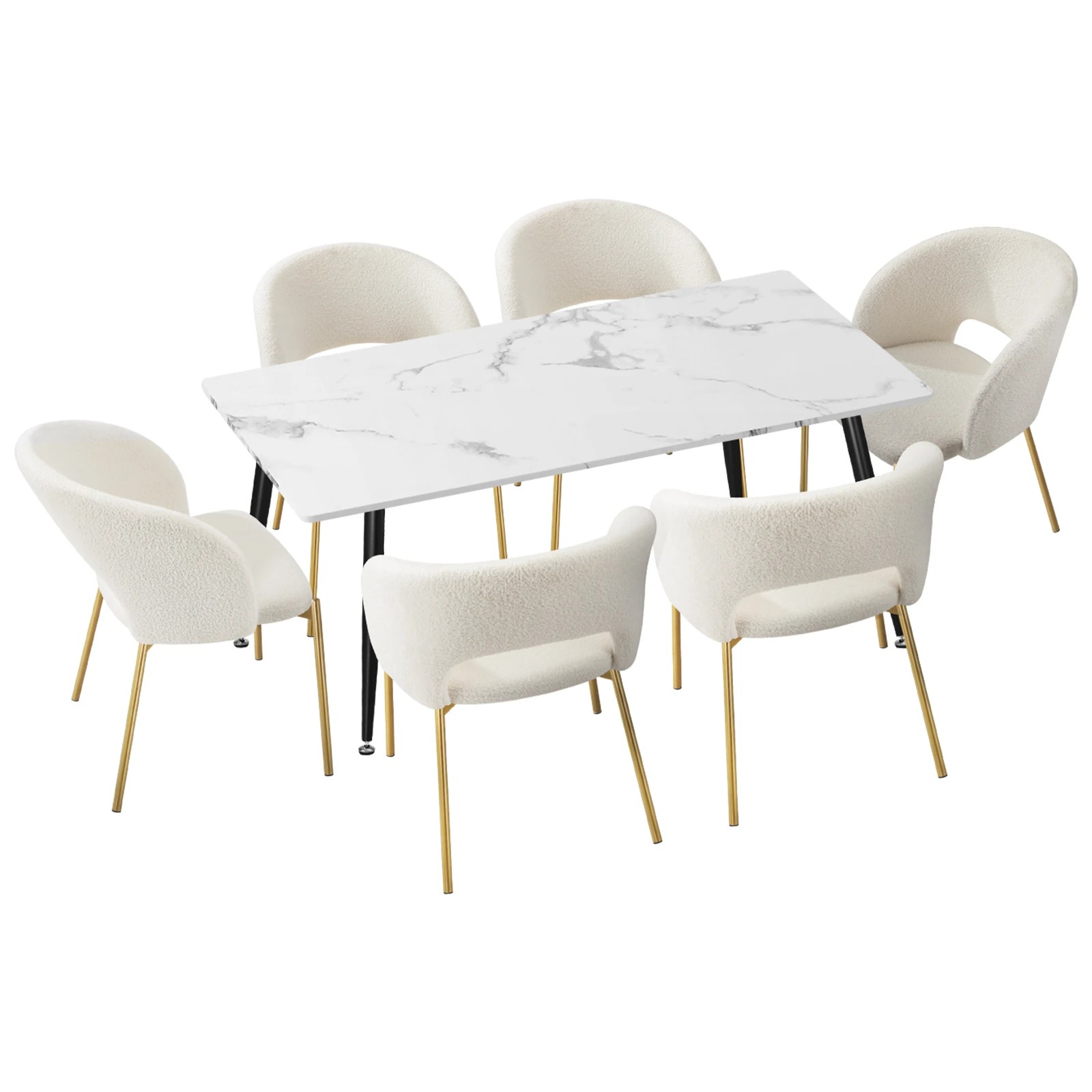 1 Oikiture 120cm Rectangle Dining Table with 6PCS Dining Chairs Sherpa - Multi, 1 of 9