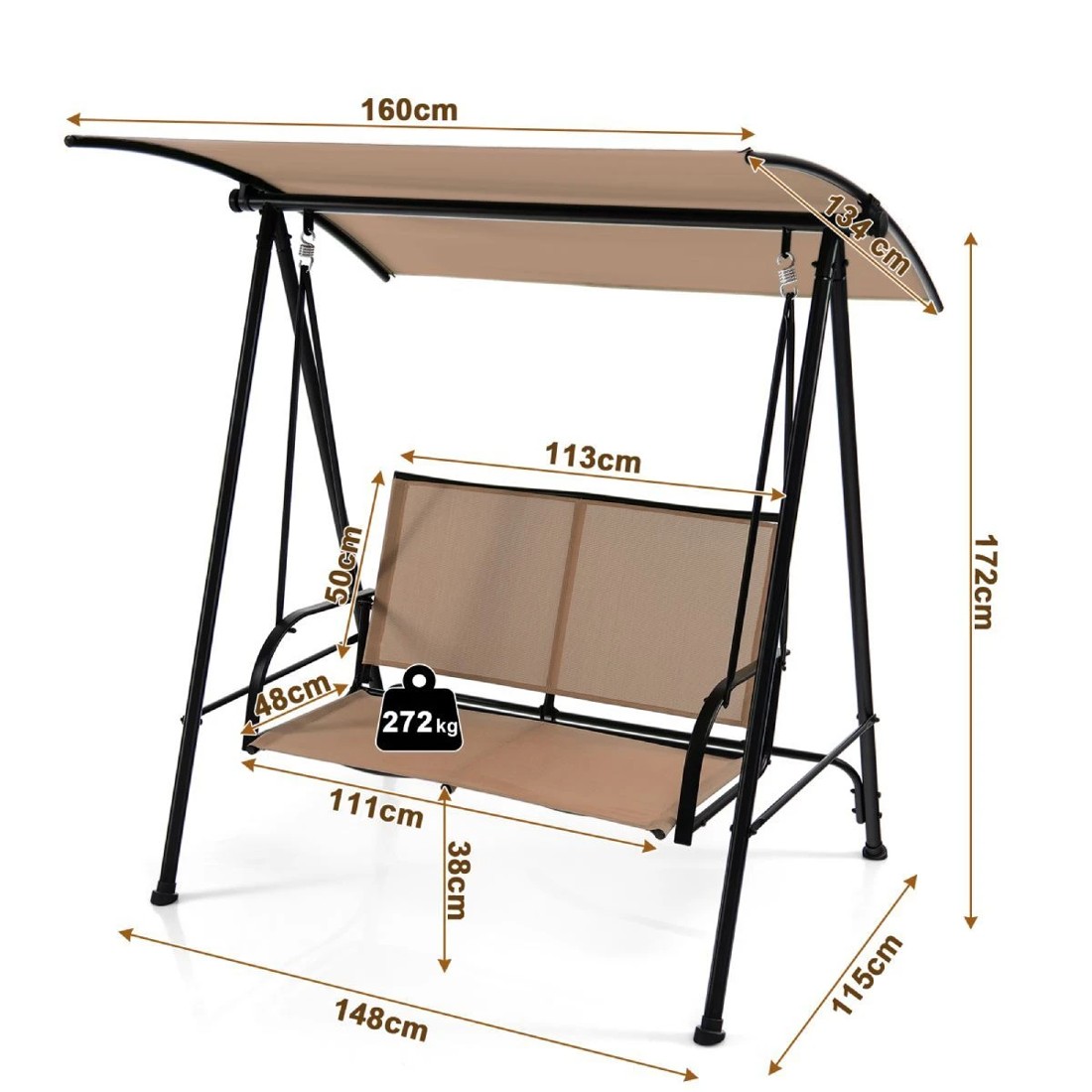 3 Costway 2-seat Outdoor Swing Chair Metal Patio Canopy Swing Bench Black, 3 of 3