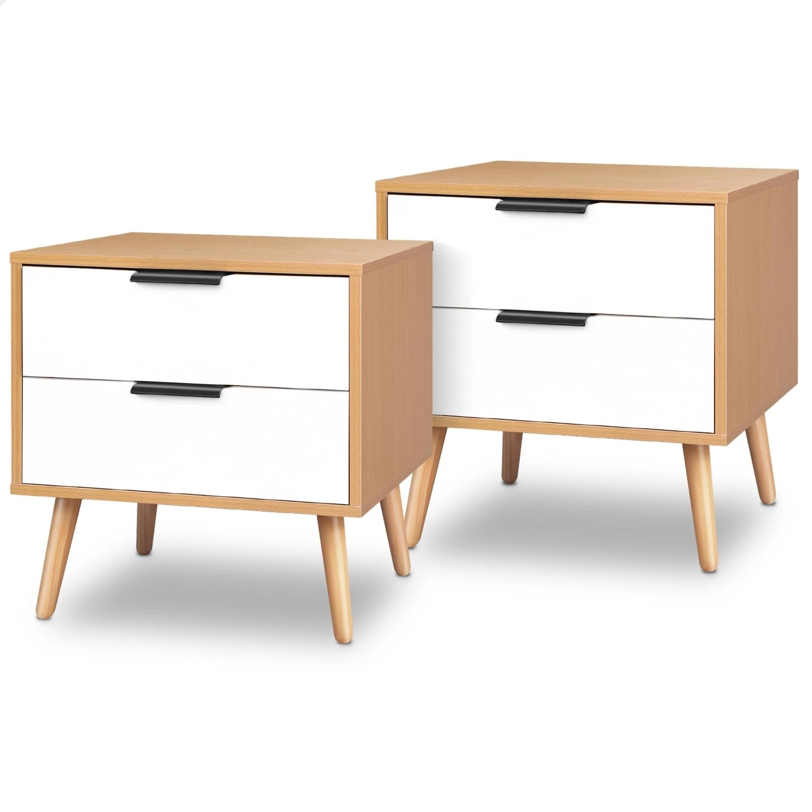 1 Alfordson 2x Bedside Table Nightstand Side Cabinet Scandinavian- Oak, 1 of 9