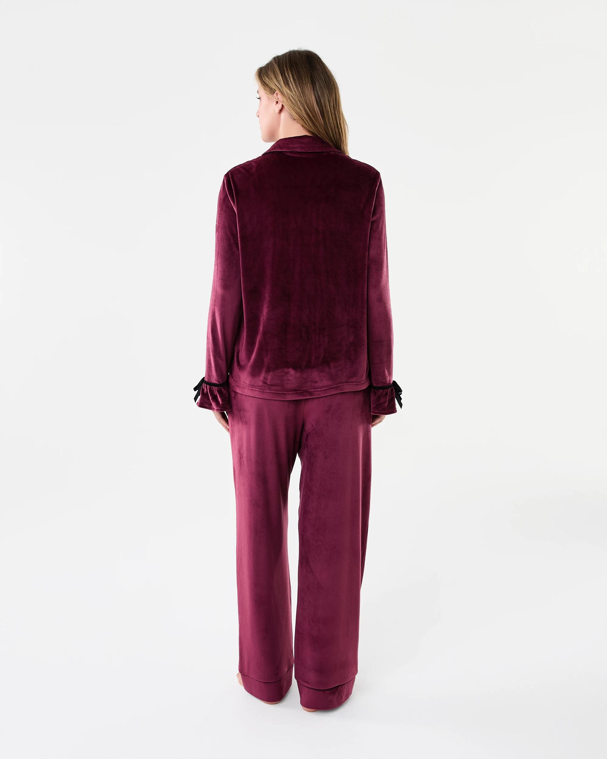 3 Long Sleeve Top and Pants Velour Pyjama Set Velvet Red, 3 of 8