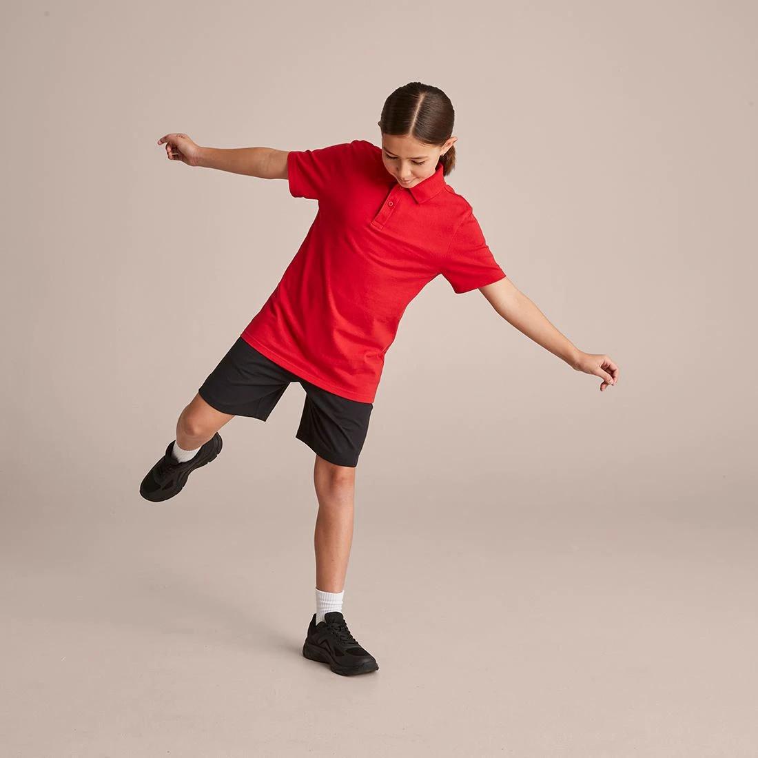 5 Target Youth Short Sleeve School Polo — Cotton-rich, Stain-release, Button-down Collar, Size 5-6, White RED, 5 of 10