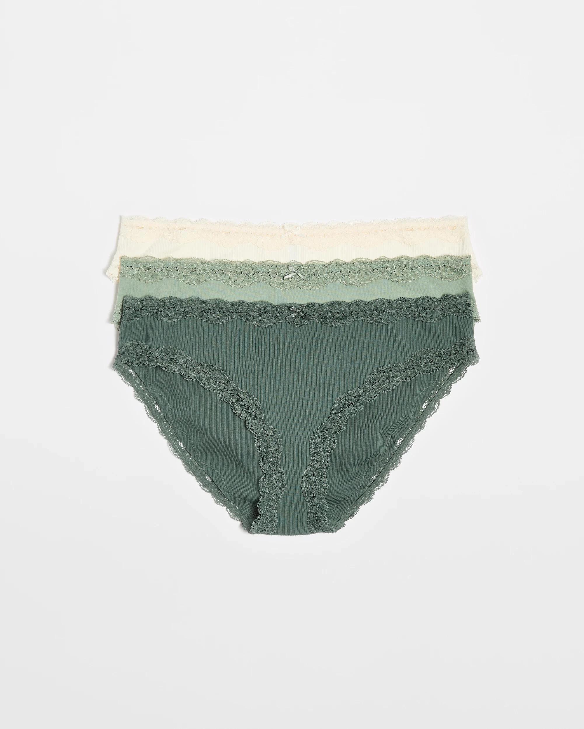 1 Target Woman Australian Cotton & Lace 3 Pack Bikini Briefs GREENS/CREAM, 1 of 4