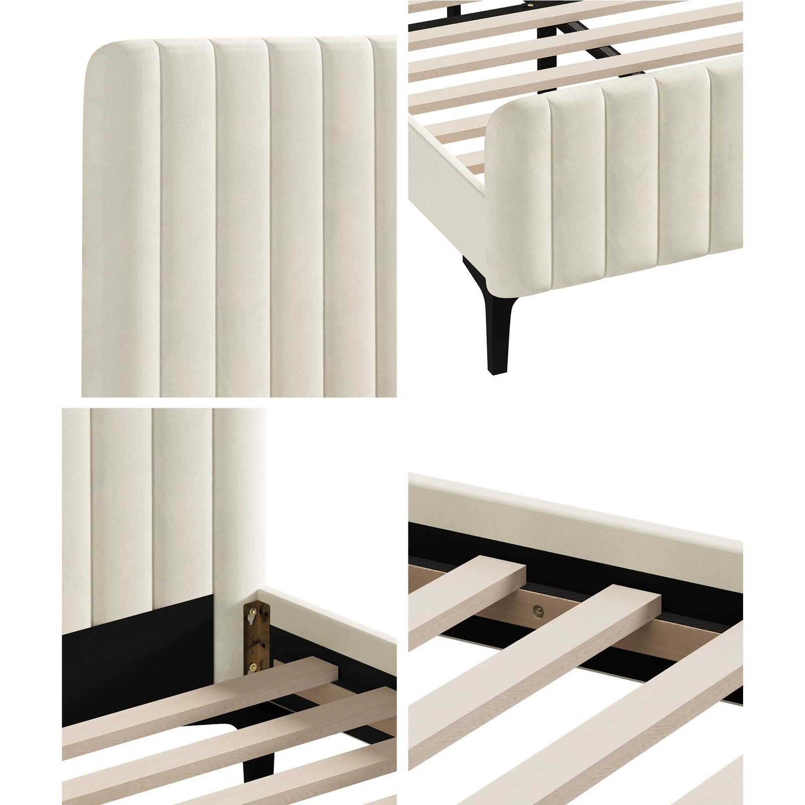 5 Oikiture Queen Bed Frame Beds Platform Velvet
 - Beige, 5 of 10