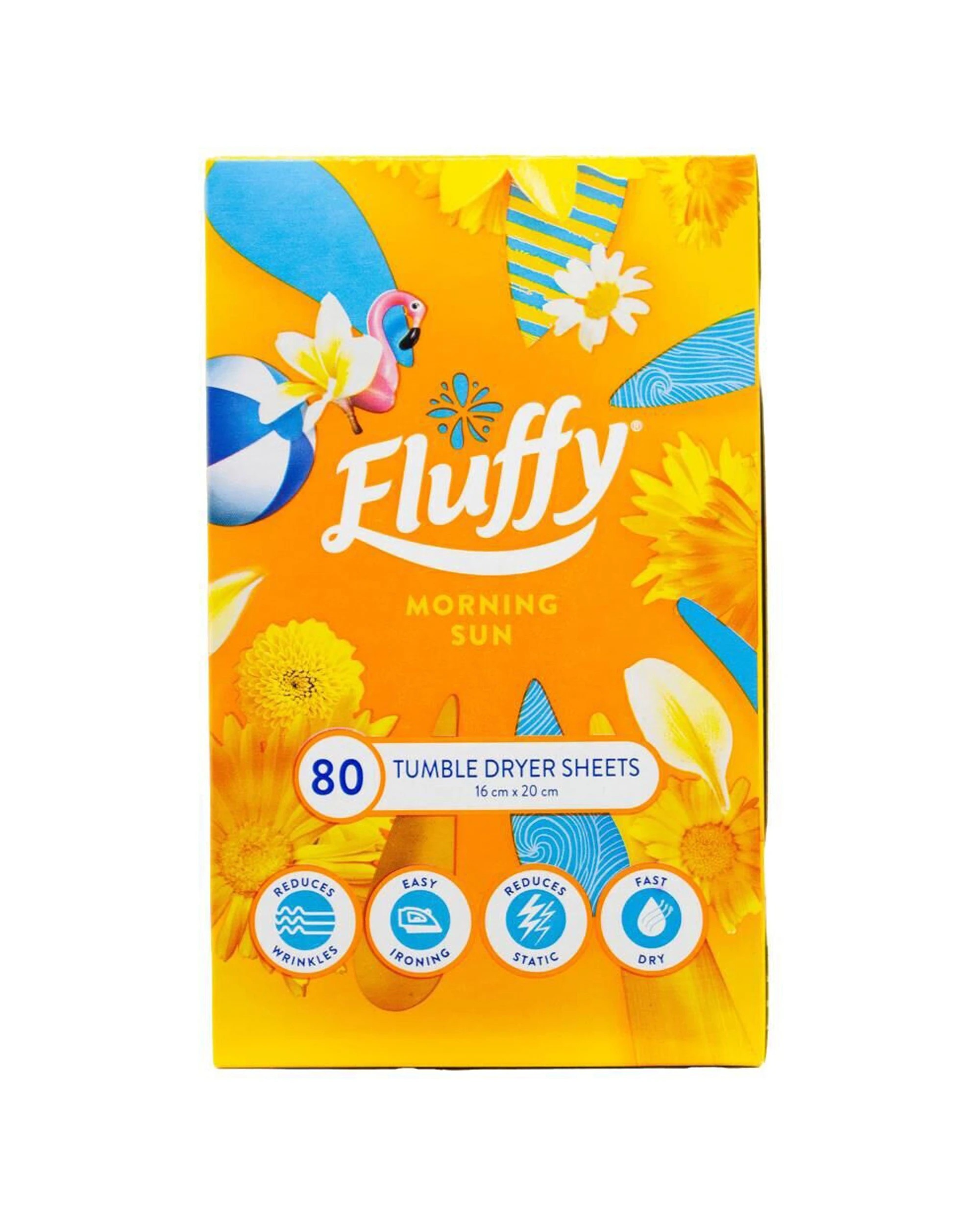 2 Fluffy 3x 80pc Morning Sun Tumble Dryer Sheets Fabric Softener 16x20cm - Yellow, 2 of 3