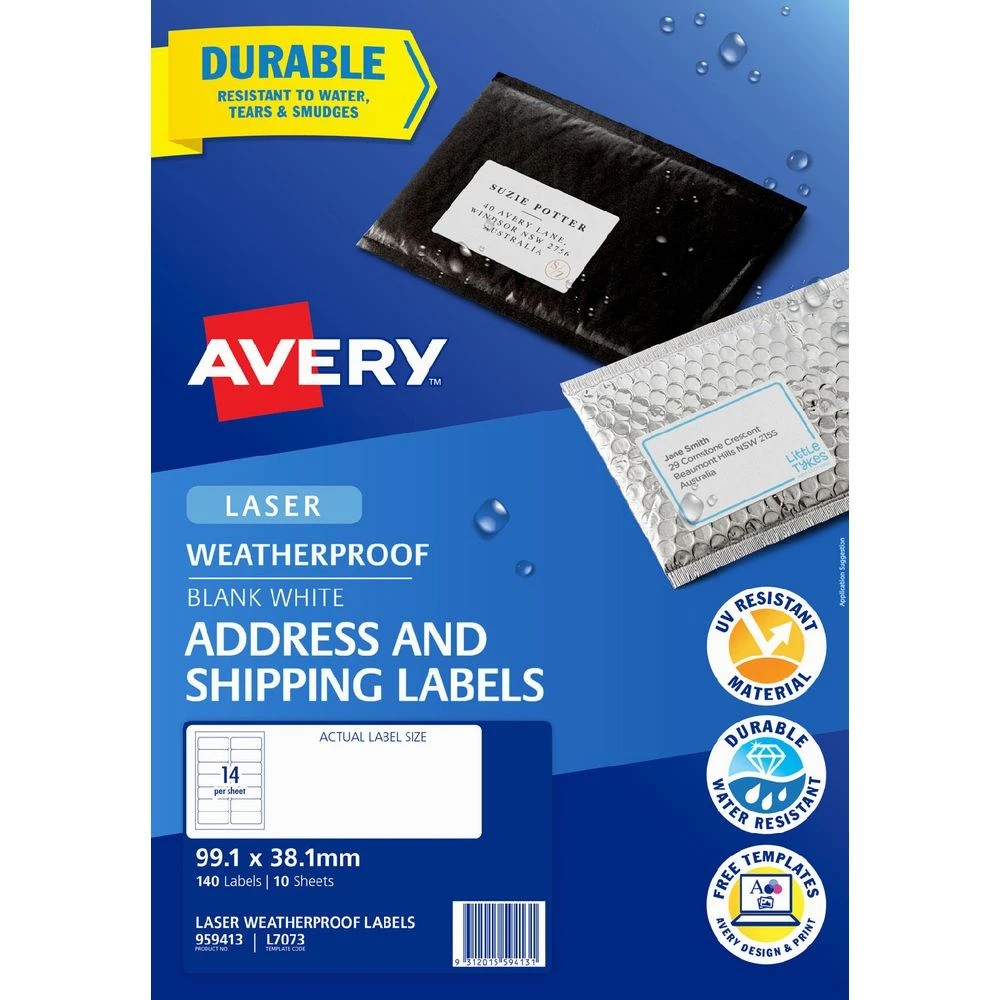 2 Avery 14UP Laser Weatherproof Shipping Labels White 10 Sheets, 2 of 3