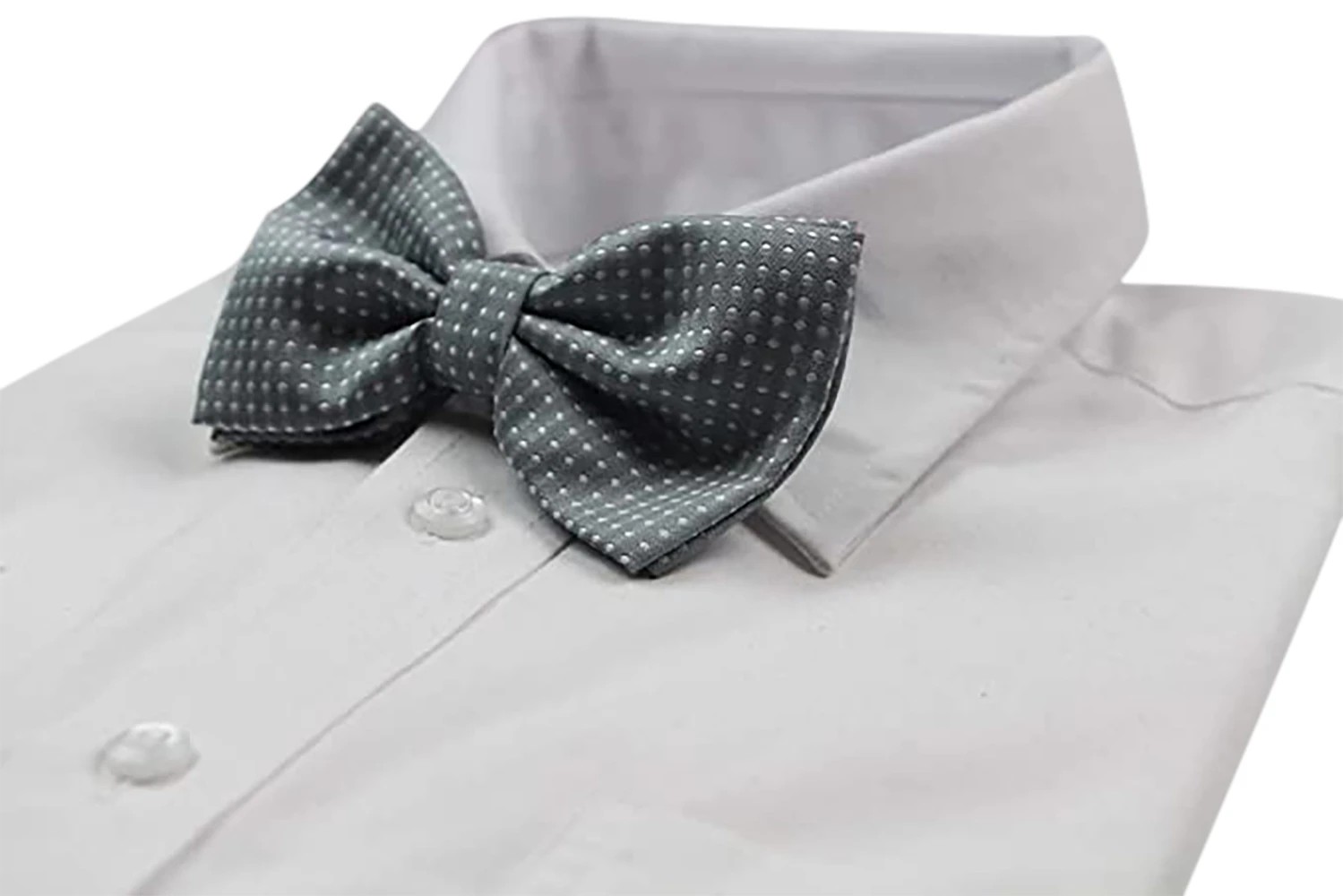 5 Zasel Mens Grey Plain Coloured Bow Tie With White Polka Dots - Grey, 5 of 5