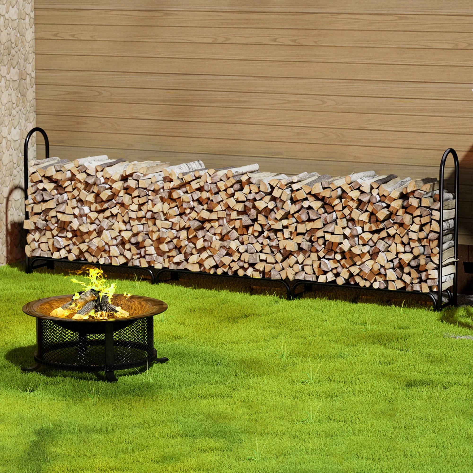 Moyasu Firewood Log Rack with Cover - Black - Kmart