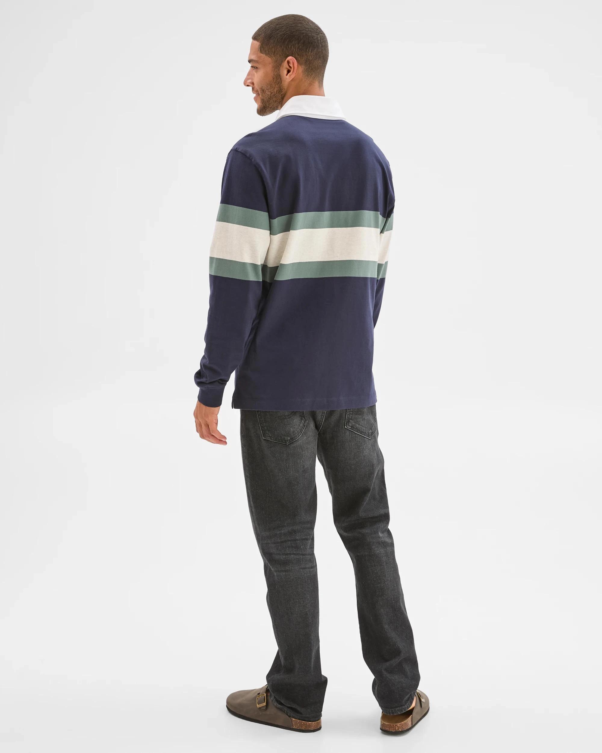 5 Target Man Australian Cotton Blend Long Sleeve Rugby Polo Top NAVY, 5 of 6