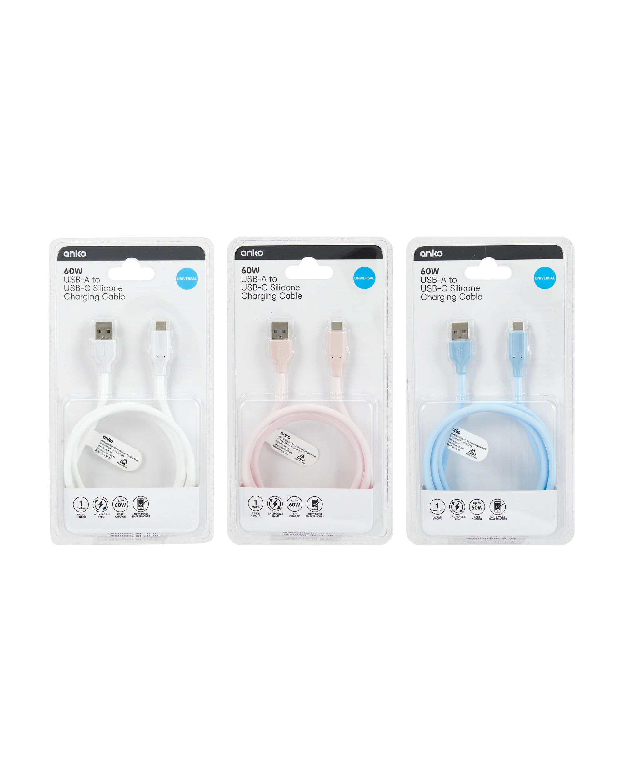 6 USB-A to USB-C Silicone Charging Cable - Assorted, 6 of 6