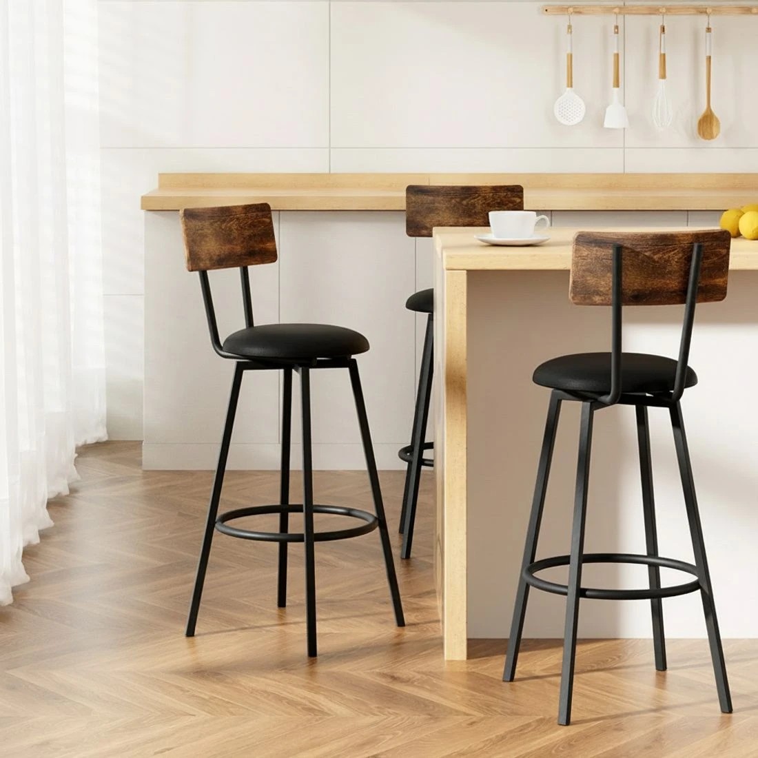 3 Artiss 4X Industrial Bar Stools Upholste Counter Chairs Steel Frame Anti - Brown, 3 of 5
