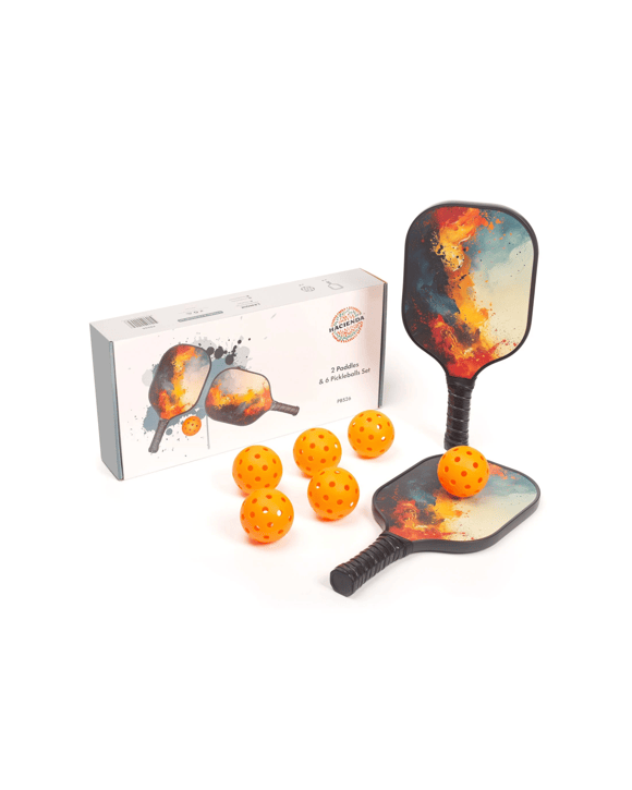 Hacienda Pickleball Set with 6 Aerodynamic Balls and 2 Fiberglass Paddles