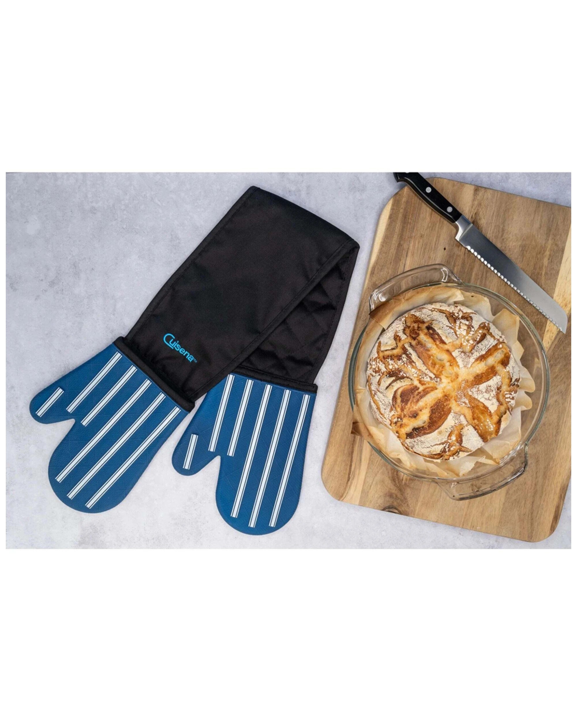 2 Cuisena Double Oven Glove Silicone Fabric Heat Resistant 220C Non Slip - Blue, 2 of 5