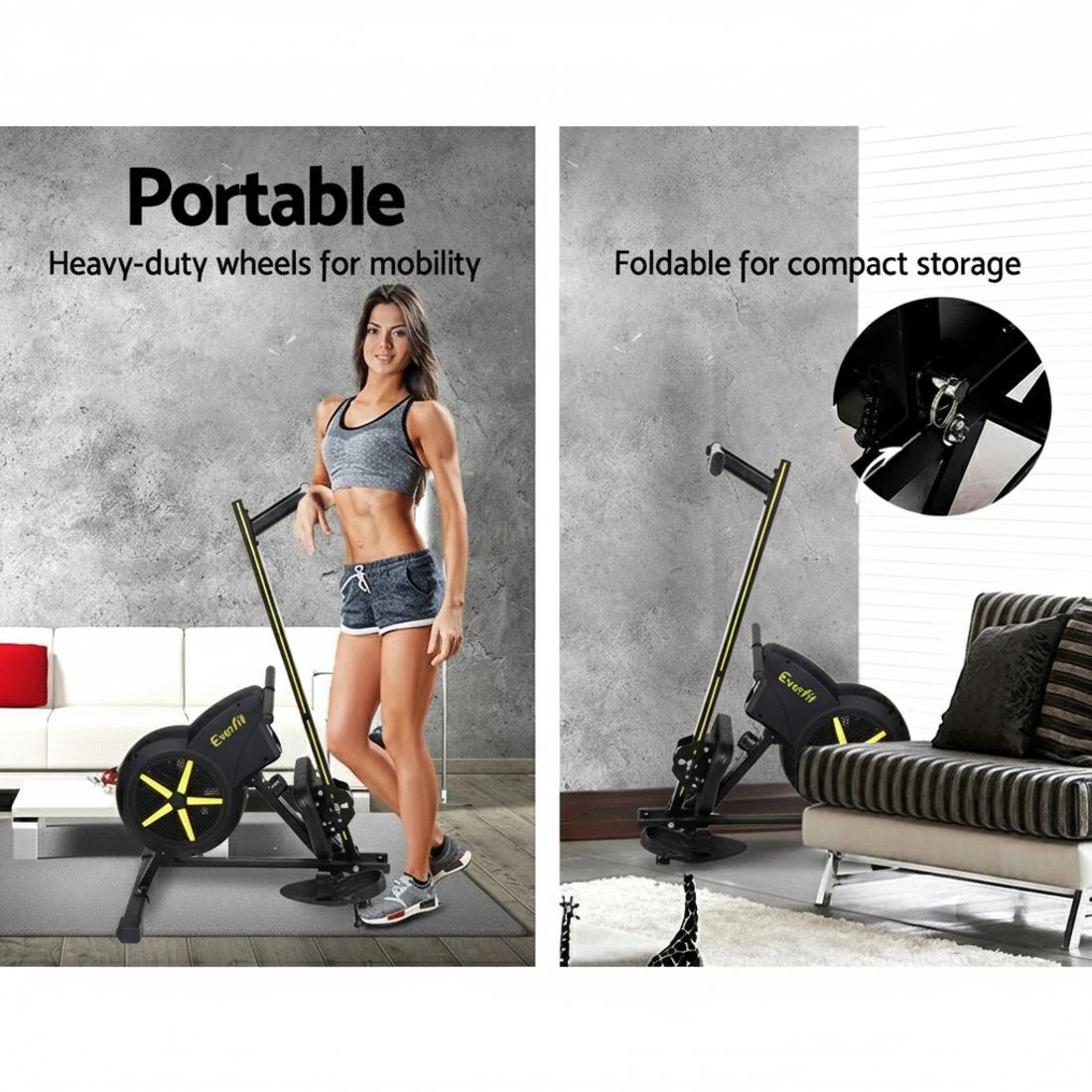 6 Everfit Rowing Machine Air Rower Exercise Fitness Gym Home Cardio - Black, 6 of 7