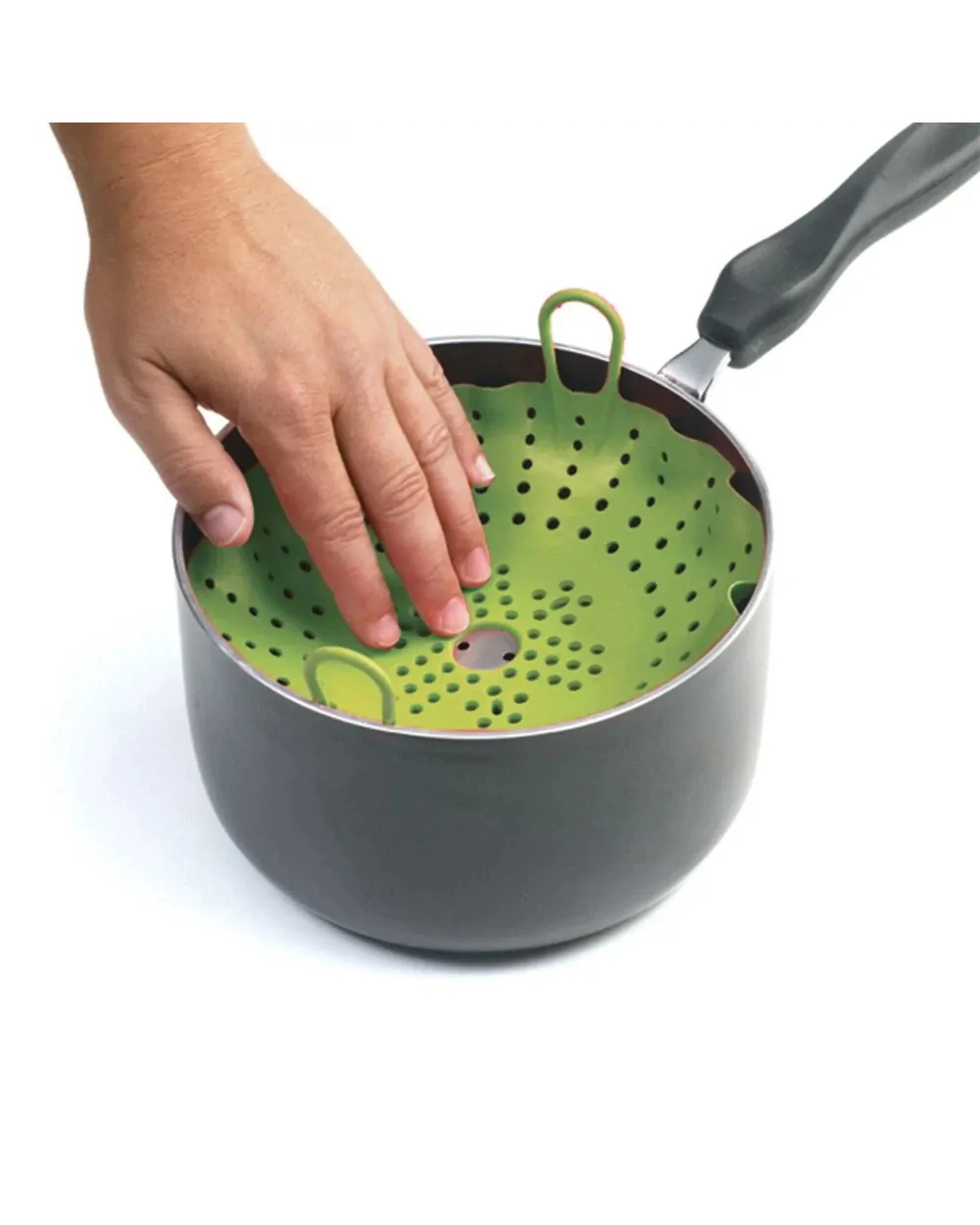 3 Chef'n Vibe Round 29.5cm Silicone Vegetable Steamer Kitchen Cooking Basket - Green, 3 of 3
