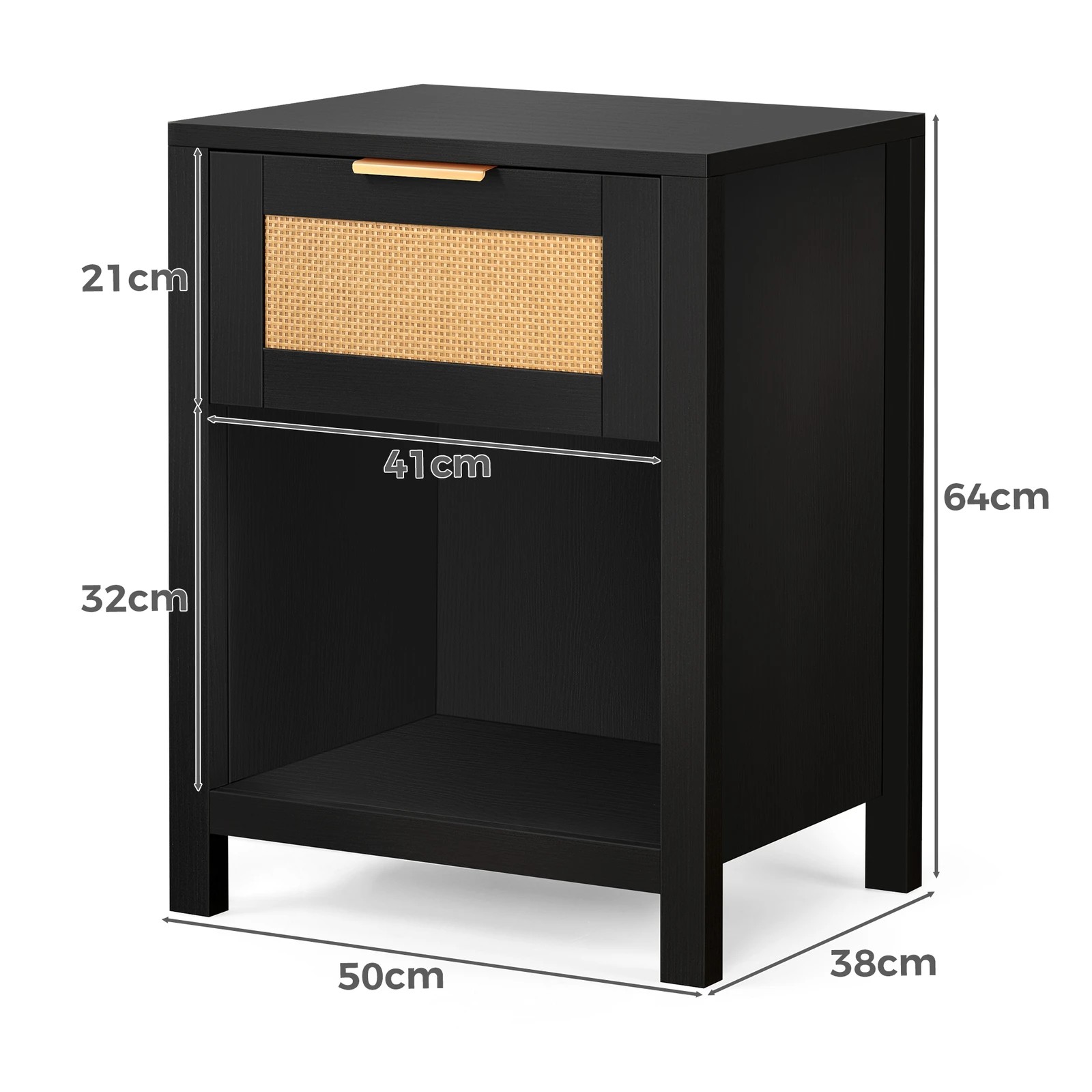 3 Alfordson 2x Bedside Table 1 Drawer Storage Shelf - Black, 3 of 10