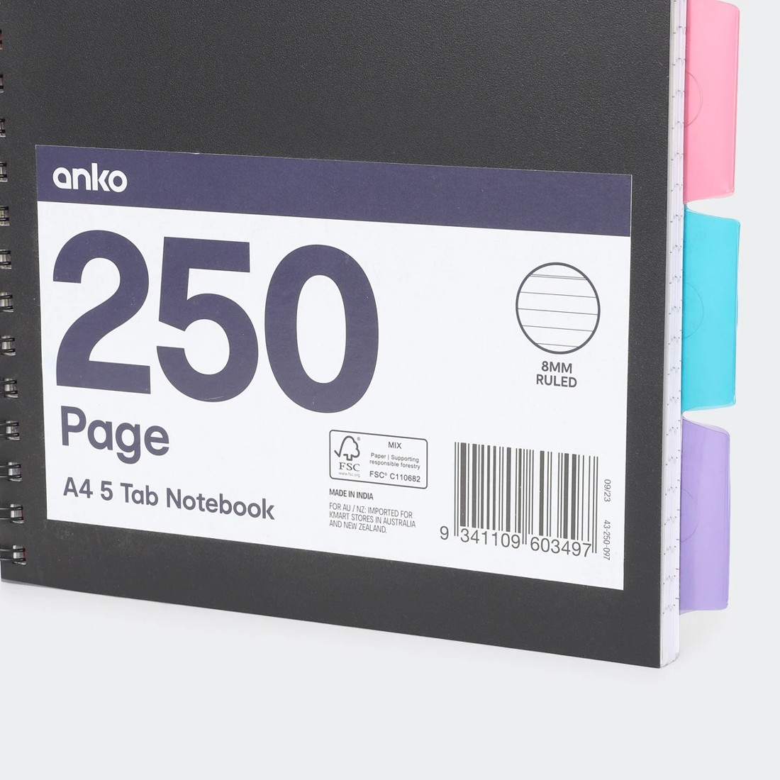 4 250 Page A4 5 Tab Notebook - Black, 4 of 5