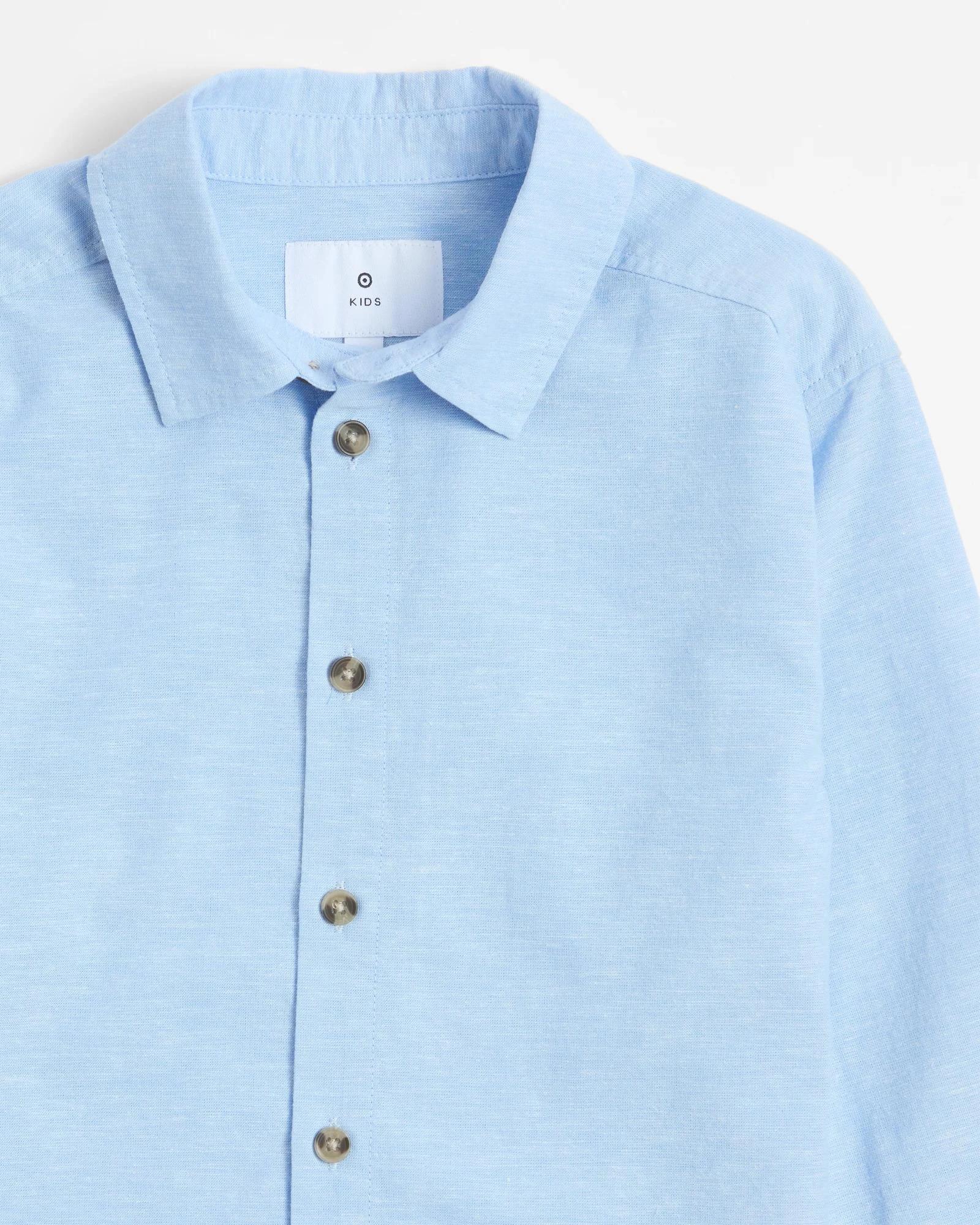 2 Target Australian Cotton Linen Blend Long Sleeve Shirt LIGHT BLUE, 2 of 3