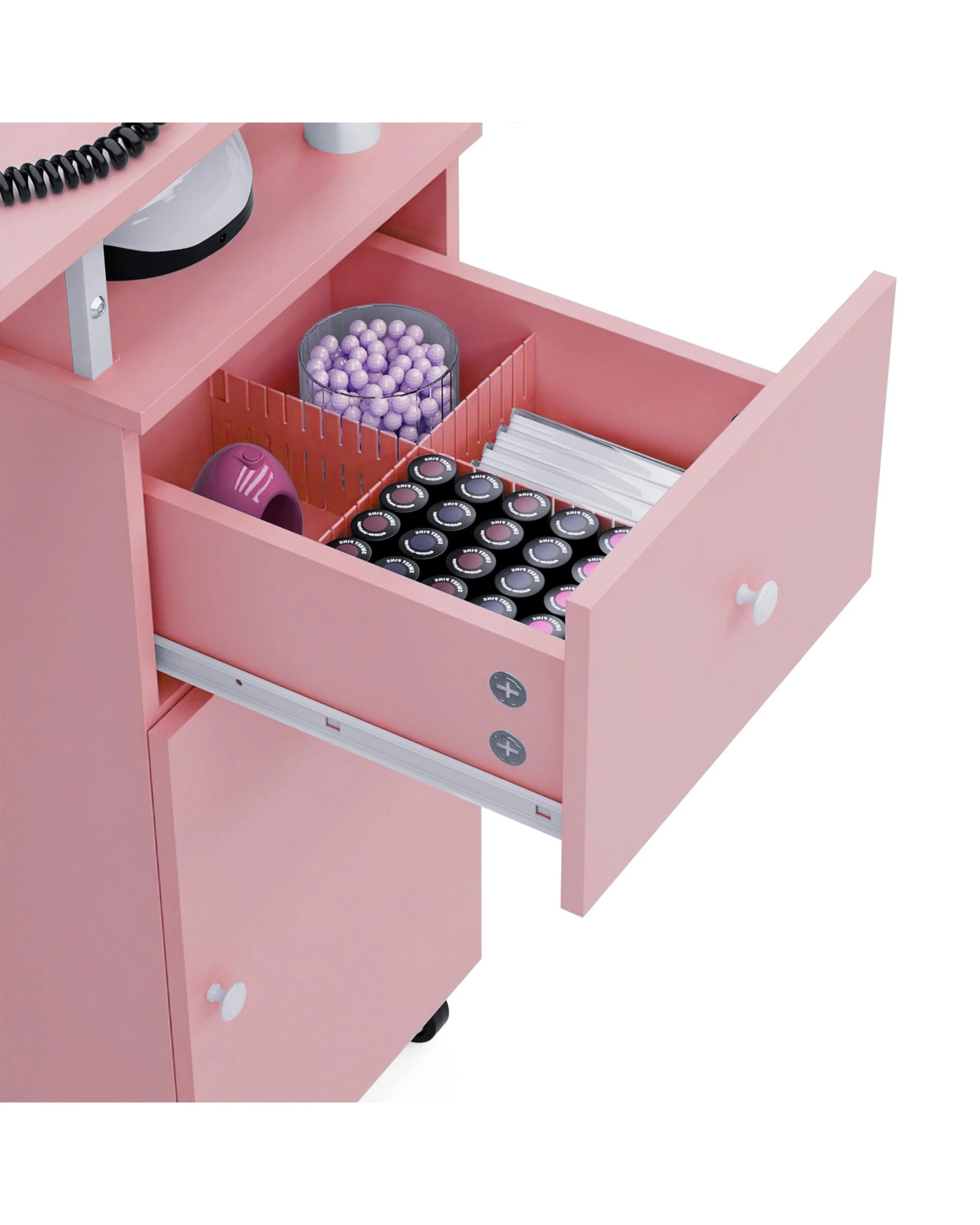 6 Advwin Manicure Table Vanity Desk for Nail Tech with Dust Collector Wrist Rest Lockable Wheels - Pink, 6 of 10