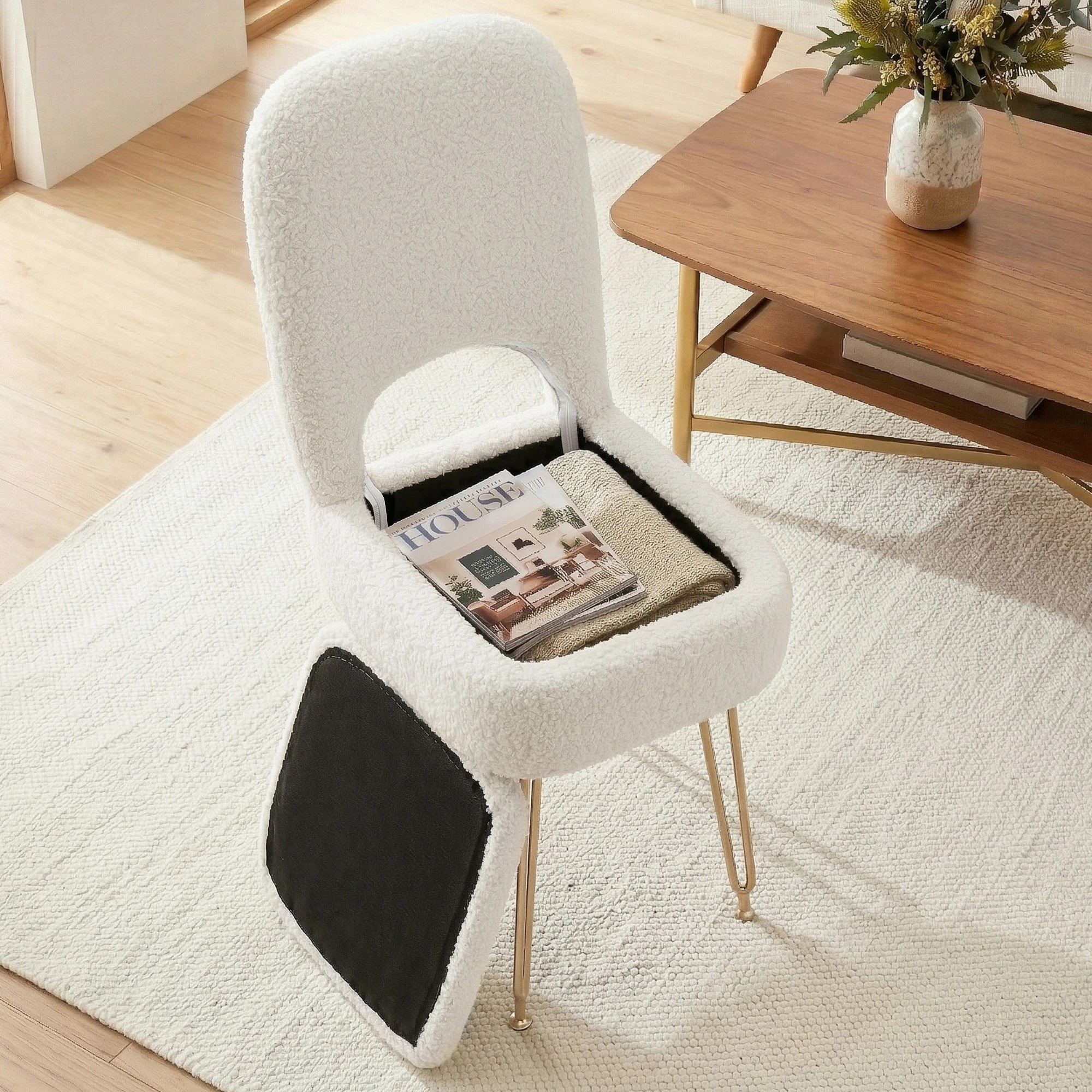 5 Artiss Storage Ottoman Vanity Stool Foot Stool Folding Back - White, 5 of 8