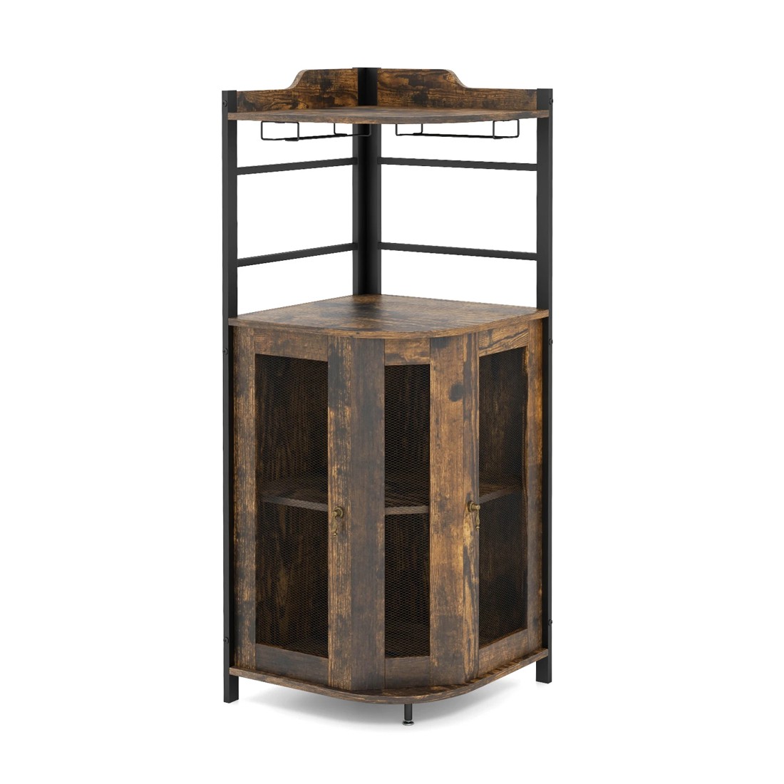1 Costway Corner Buffet Bar Cabinet Brown, 1 of 3