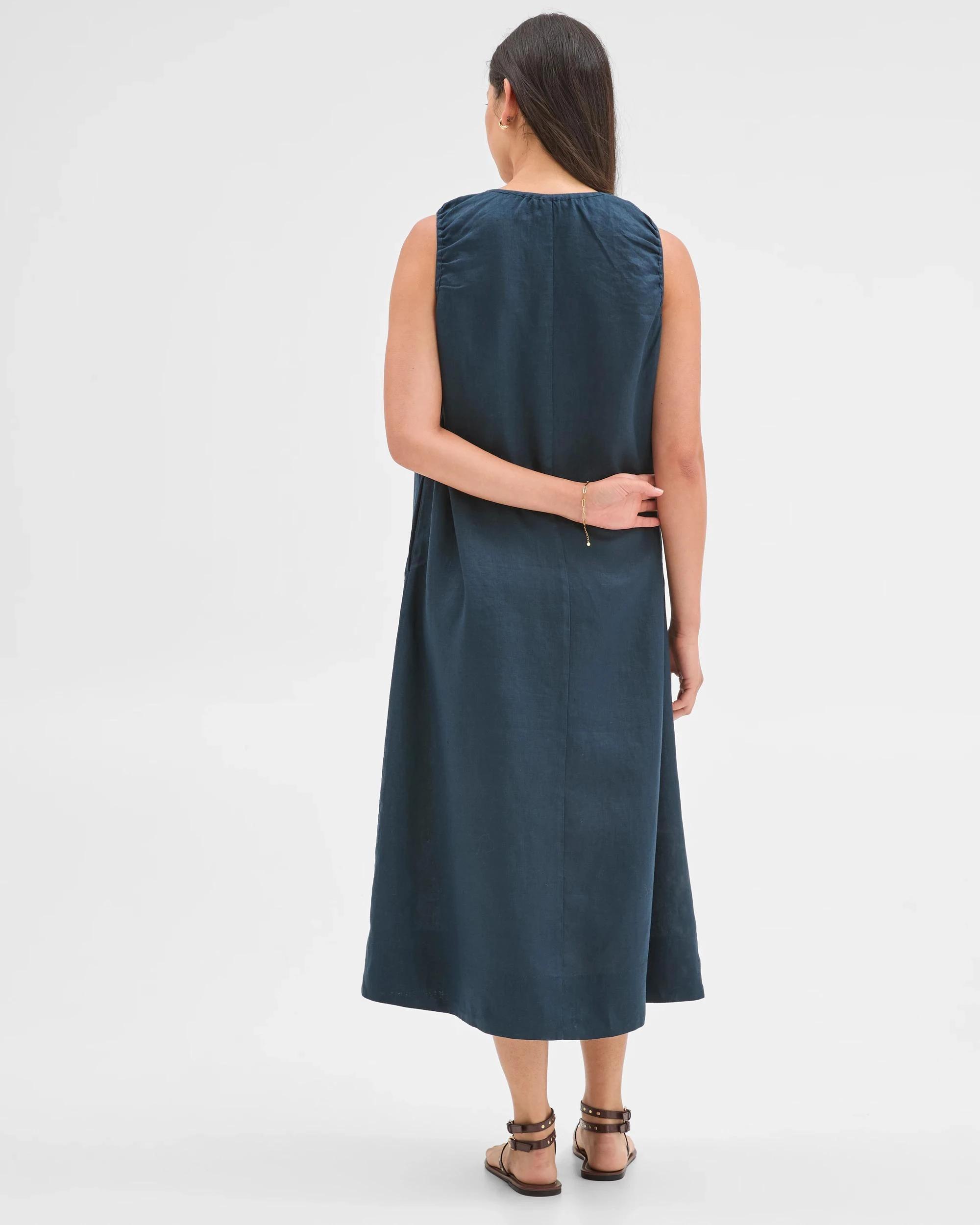 5 Target Woman European Linen Sleeveless Scoop Neck Midi Dress DEEP OCEAN, 5 of 5