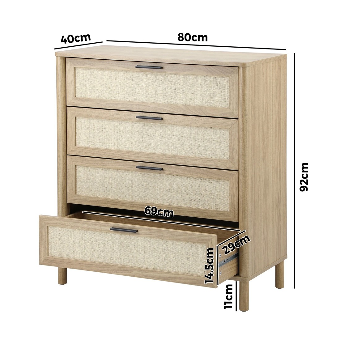 10 Oikiture 4 Chest Of Drawers Dresser Tallboy Storage Cabinet Rattan
 - Natural, 10 of 10