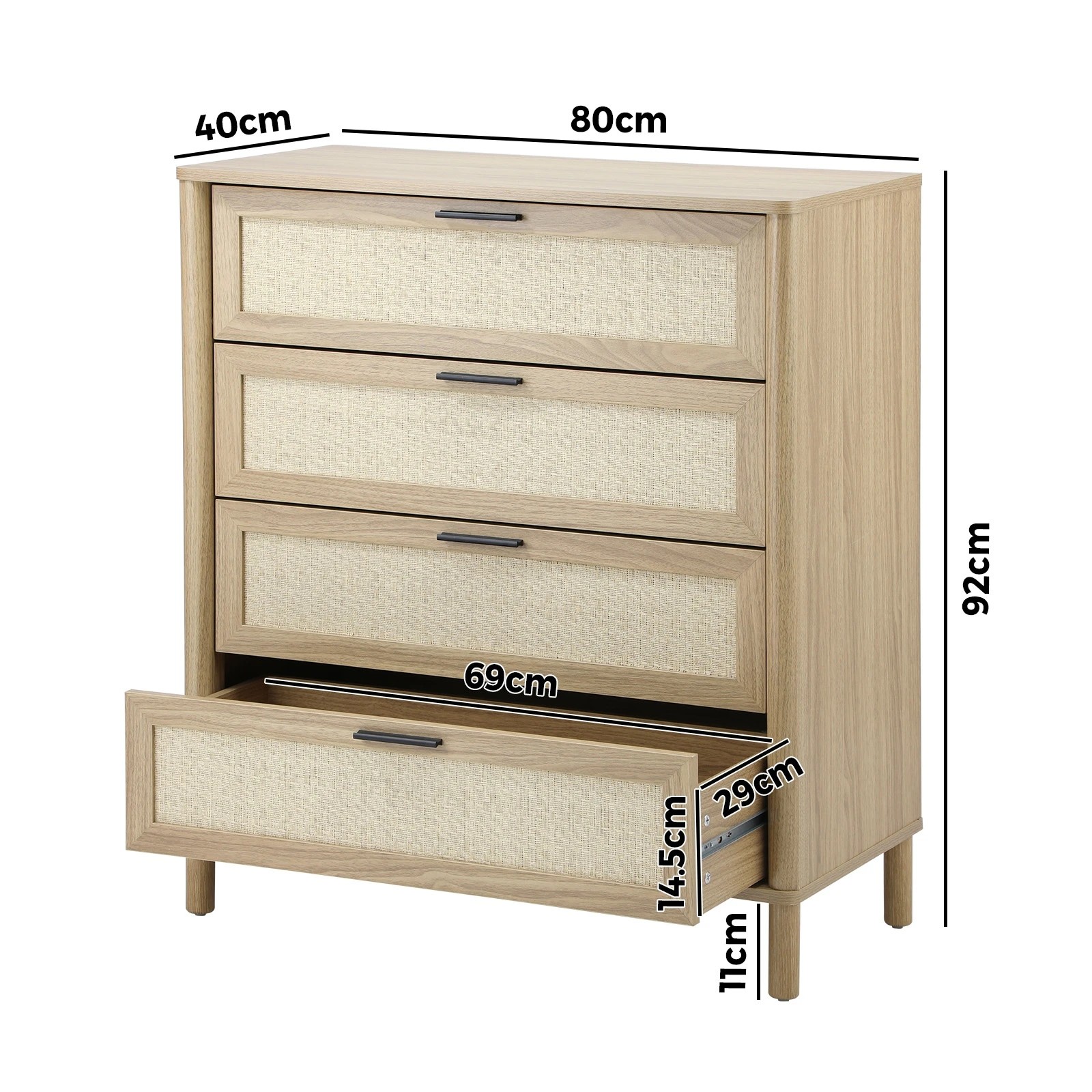 10 Oikiture 4 Chest Of Drawers Dresser Tallboy Storage Cabinet Rattan
 - Natural, 10 of 10