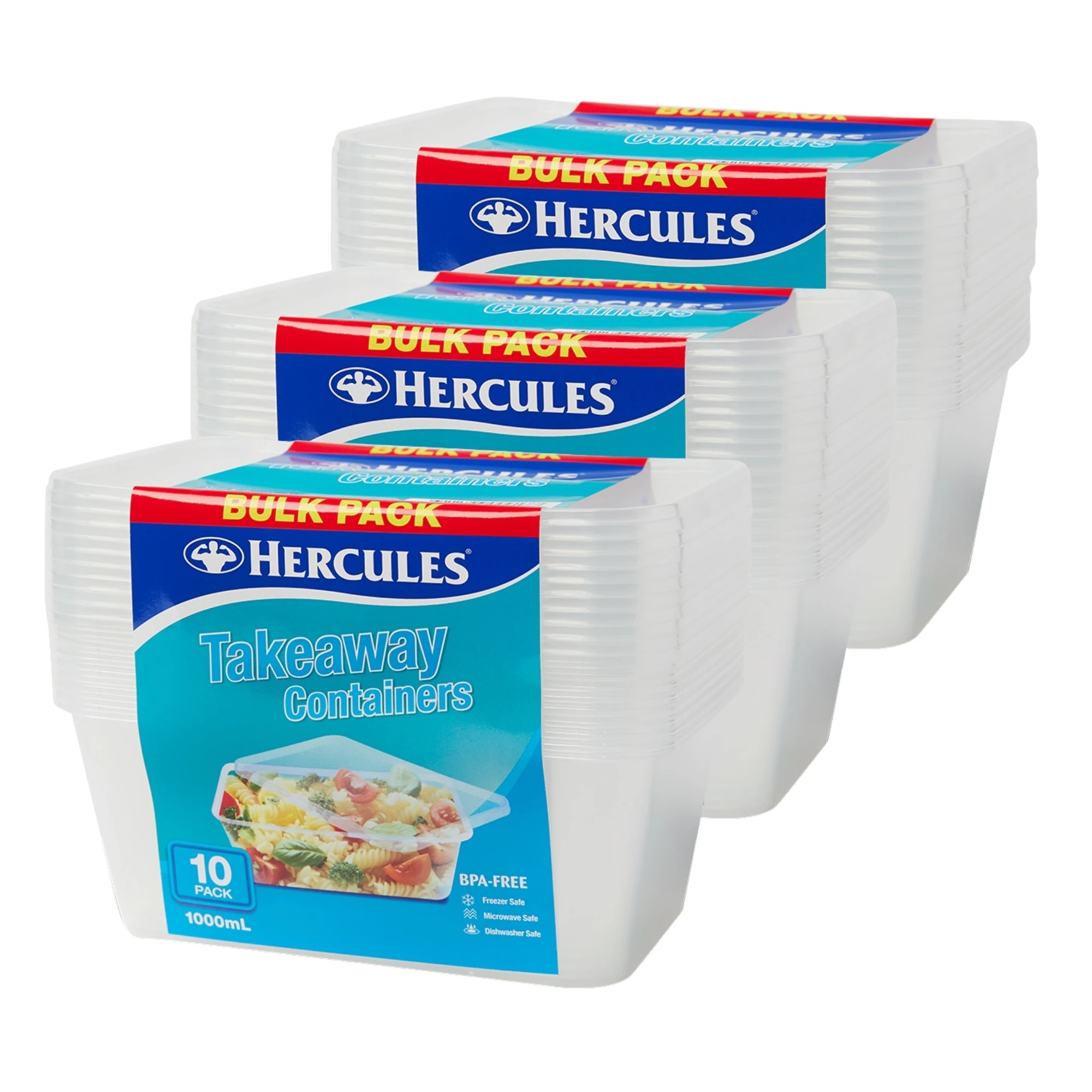 1 Hercules Takeaway Food Containers 10pk x 1000ml x3, 1 of 1